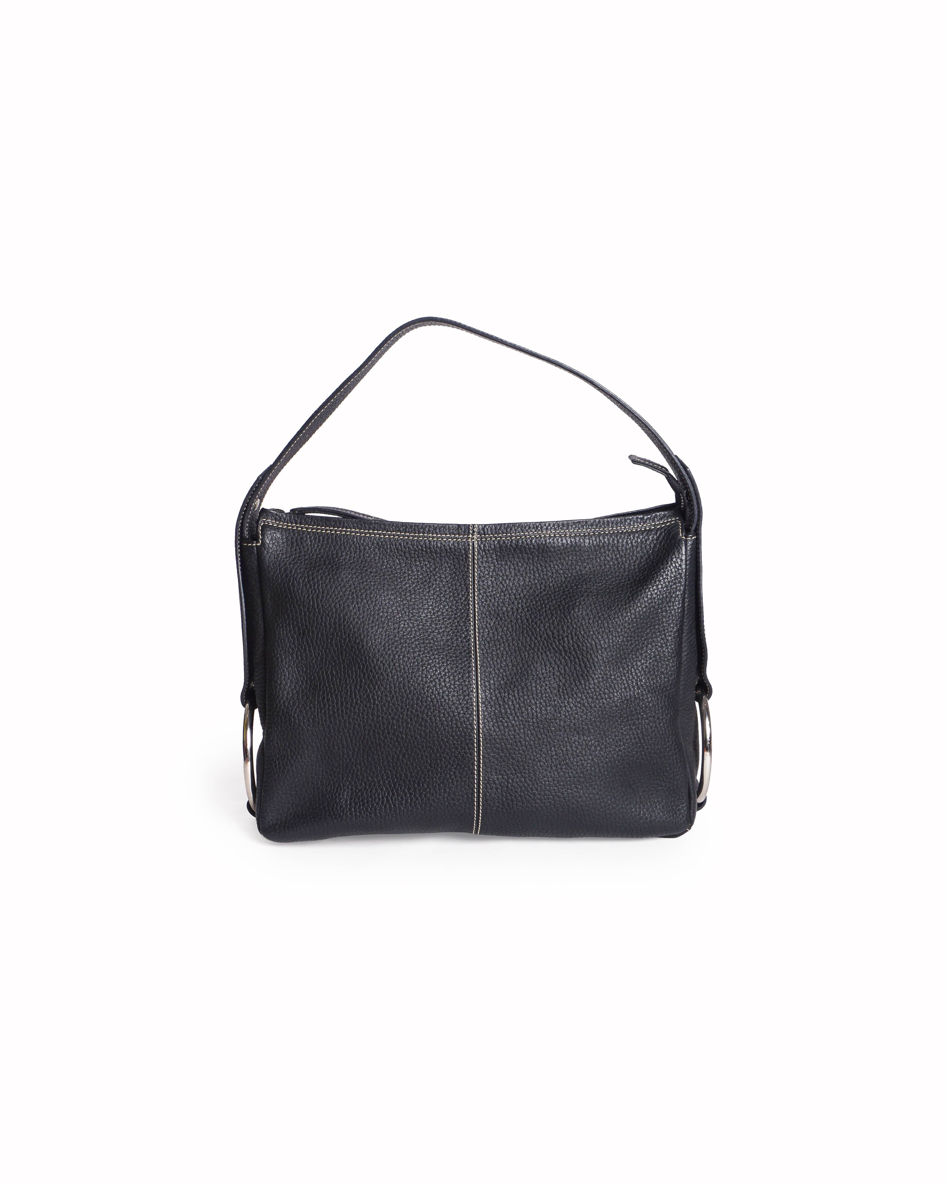 Tod's Black Pebbled Leather Contrast Stitched Shoulder Bag