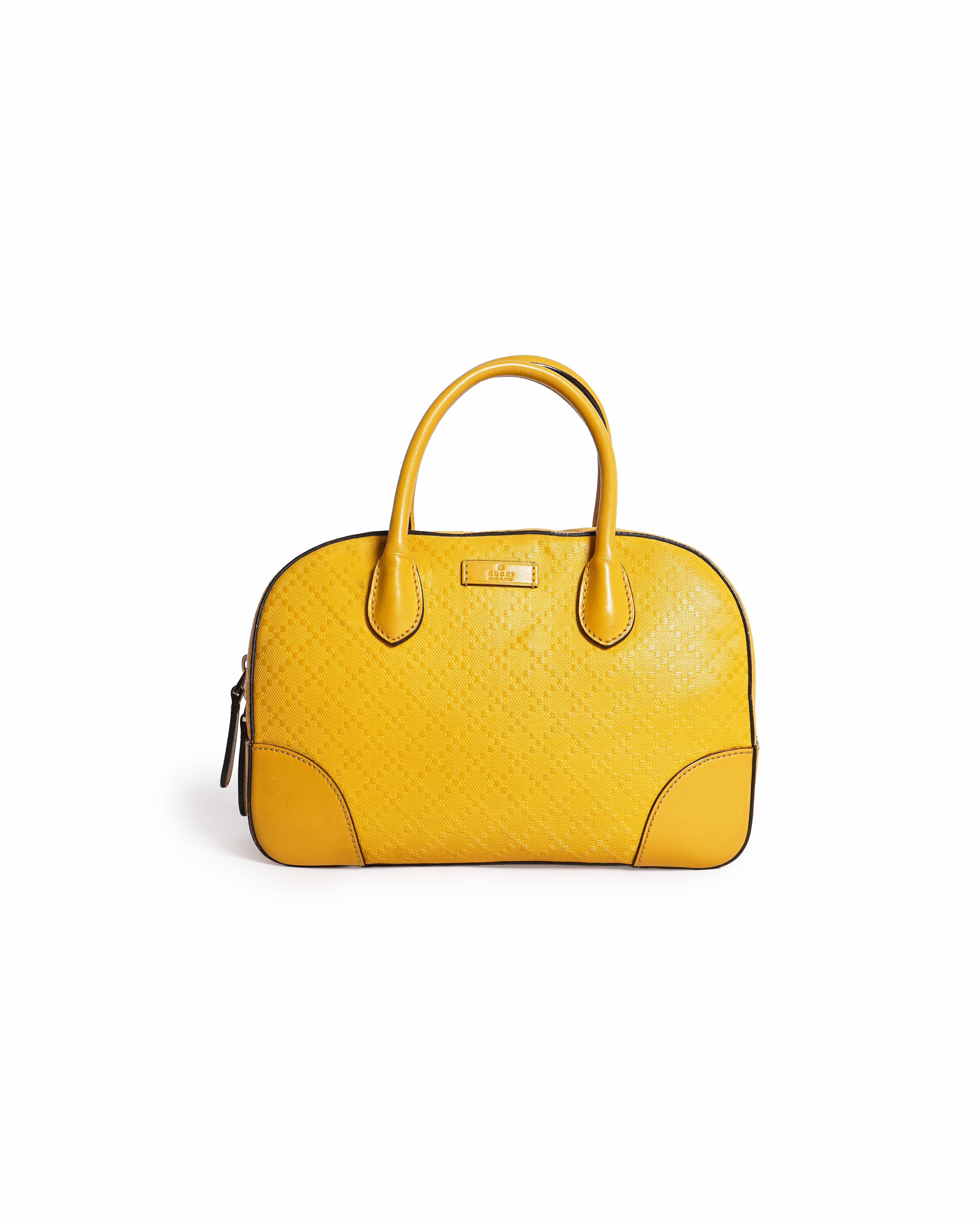 Gucci Yellow Bright Diamante Leather Small Boston Satchel Bag