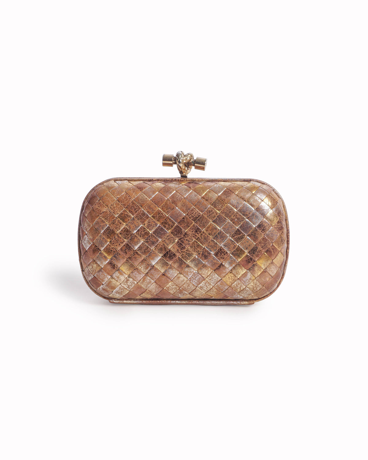 Bottega Veneta Metallic Gold Intrecciato Knot Clutch