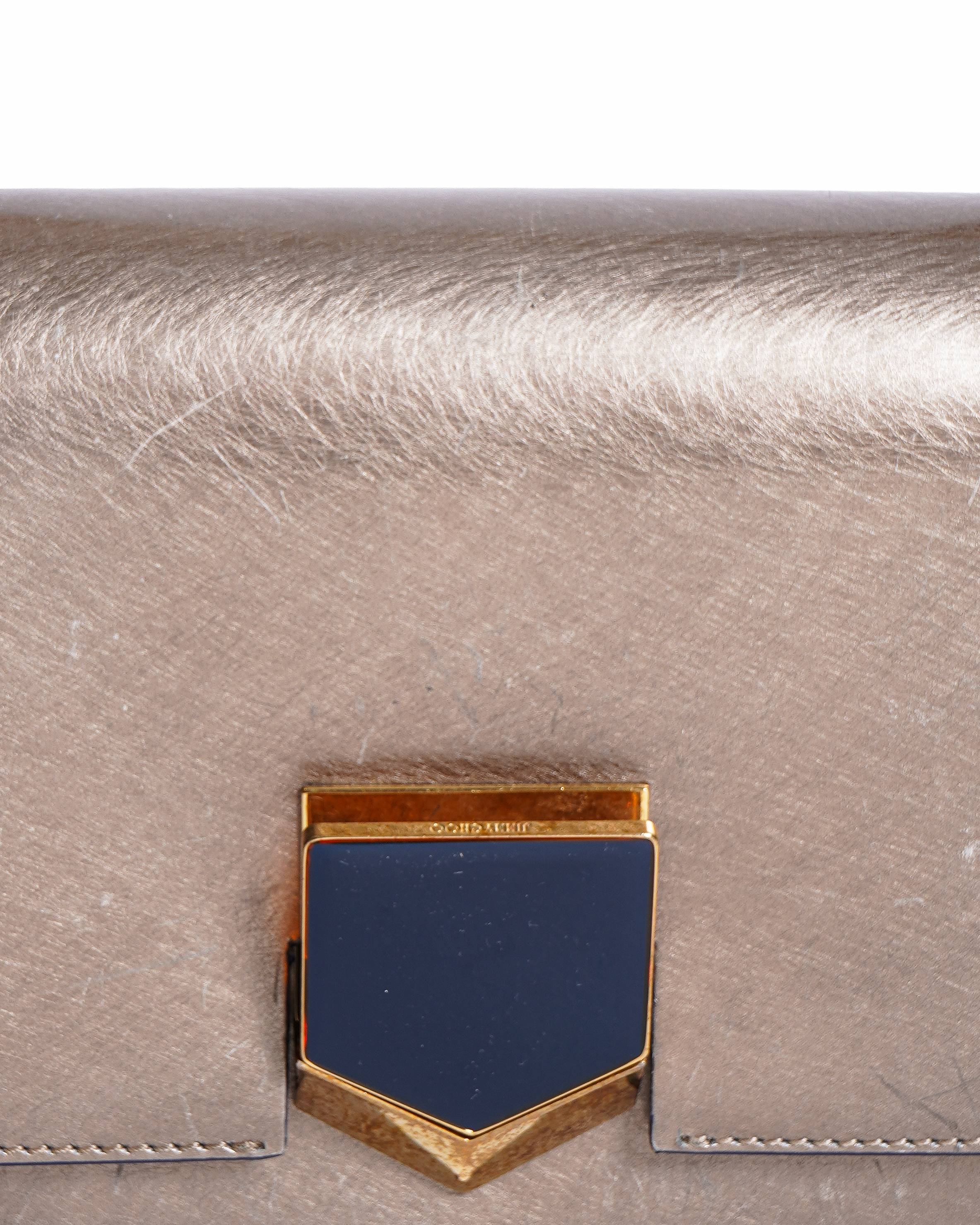 Jimmy Choo Grey Leather Lockett Shoulder Bag