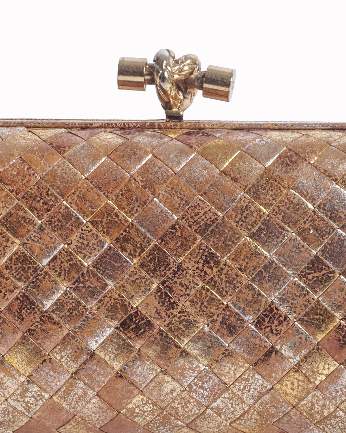 Bottega Veneta Metallic Gold Intrecciato Knot Clutch