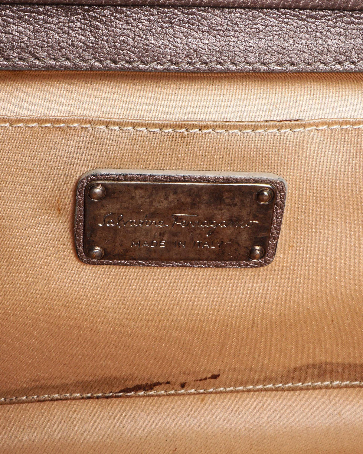 Salvatore Ferragamo Metallic Bronze Gancini Clutch