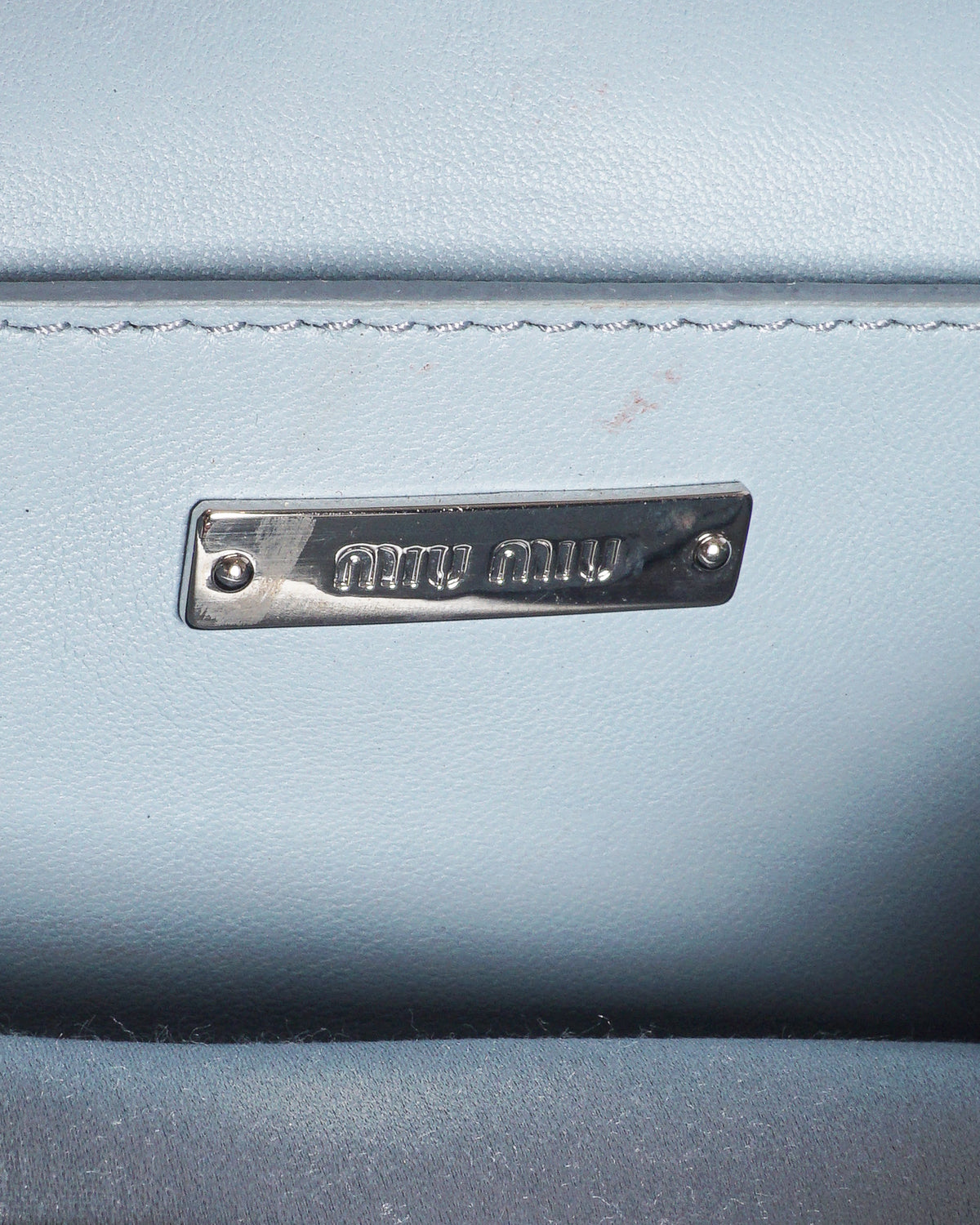 Miu Miu Light Blue Matelassé Leather Crystal Buckle Crossbody Bag