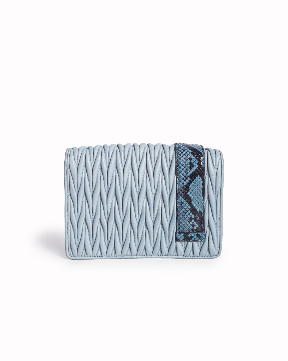 Miu Miu Light Blue Matelassé Leather Crystal Buckle Crossbody Bag