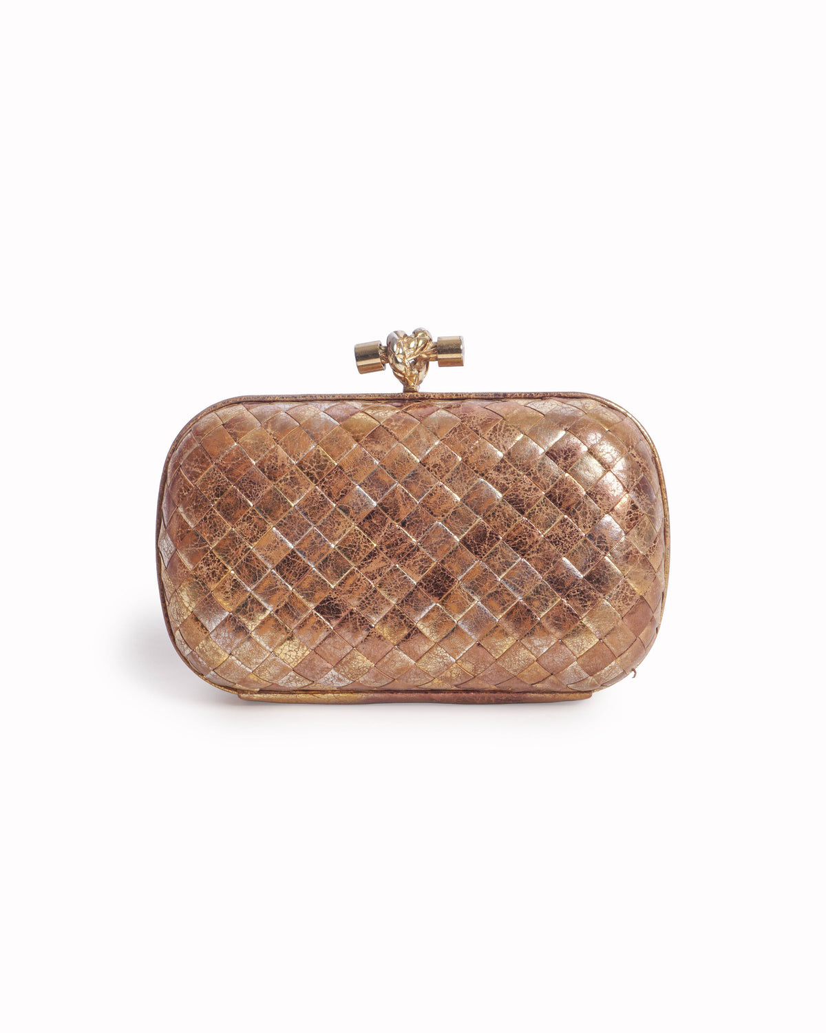 Bottega Veneta Metallic Gold Intrecciato Knot Clutch