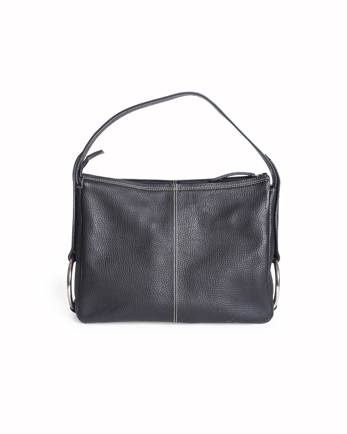Tod's Black Pebbled Leather Contrast Stitched Shoulder Bag