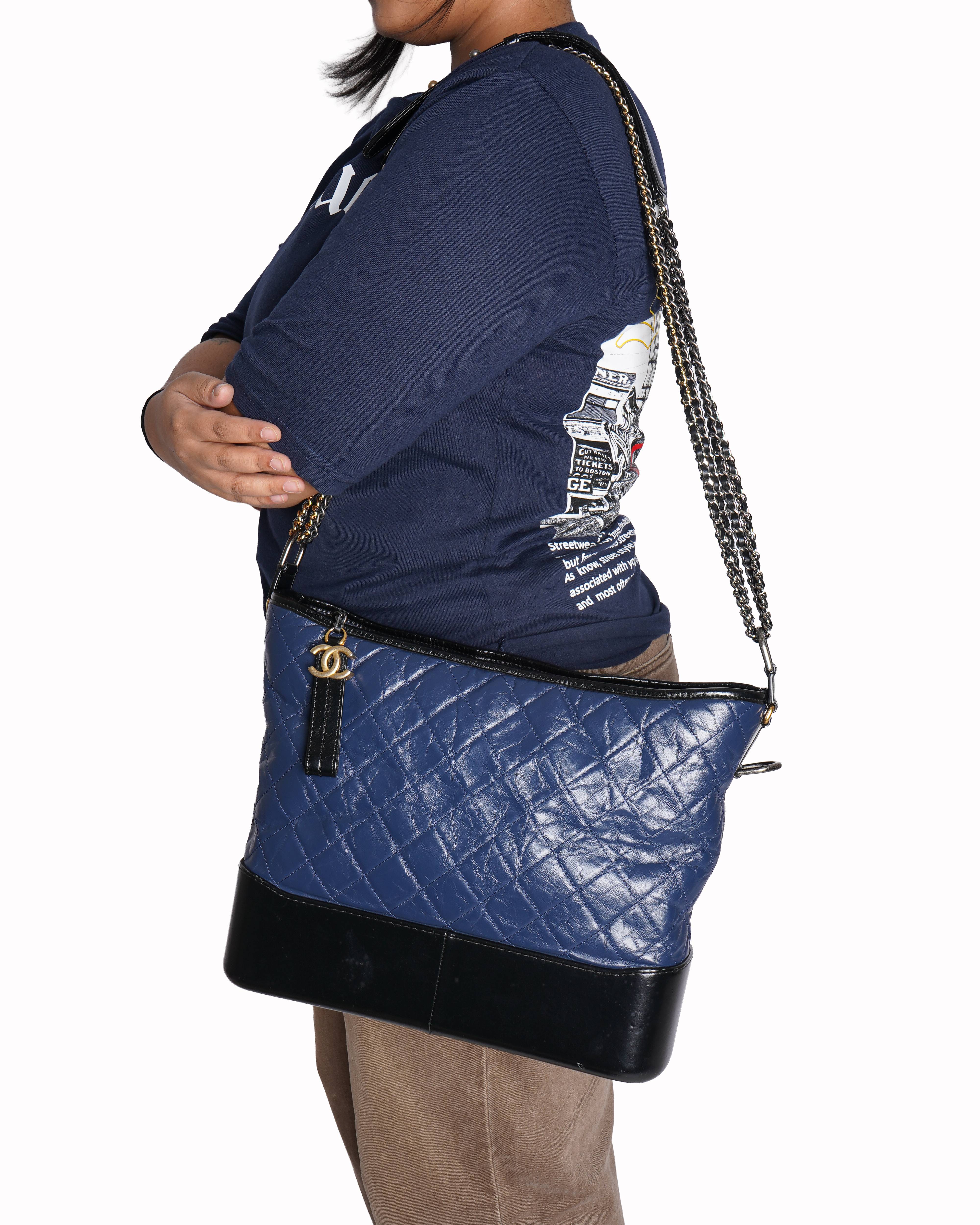 Chanel Gabrielle Calfskin Navy Blue & Black Leather Shoulder Bag