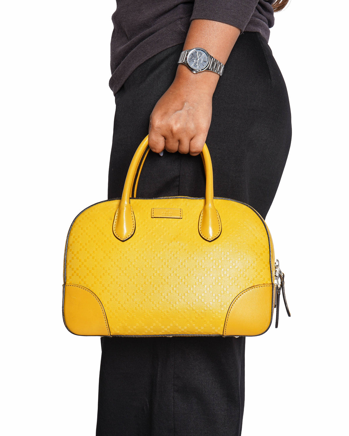 Gucci Yellow Bright Diamante Leather Small Boston Satchel Bag