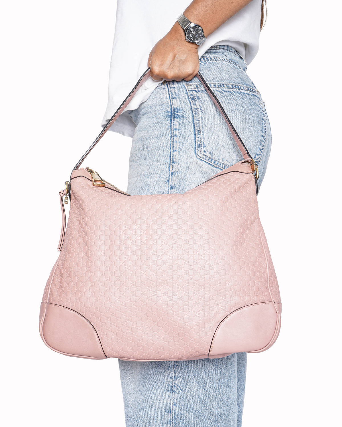 Gucci Pink Leather Microguccissima Bree Hobo Bag