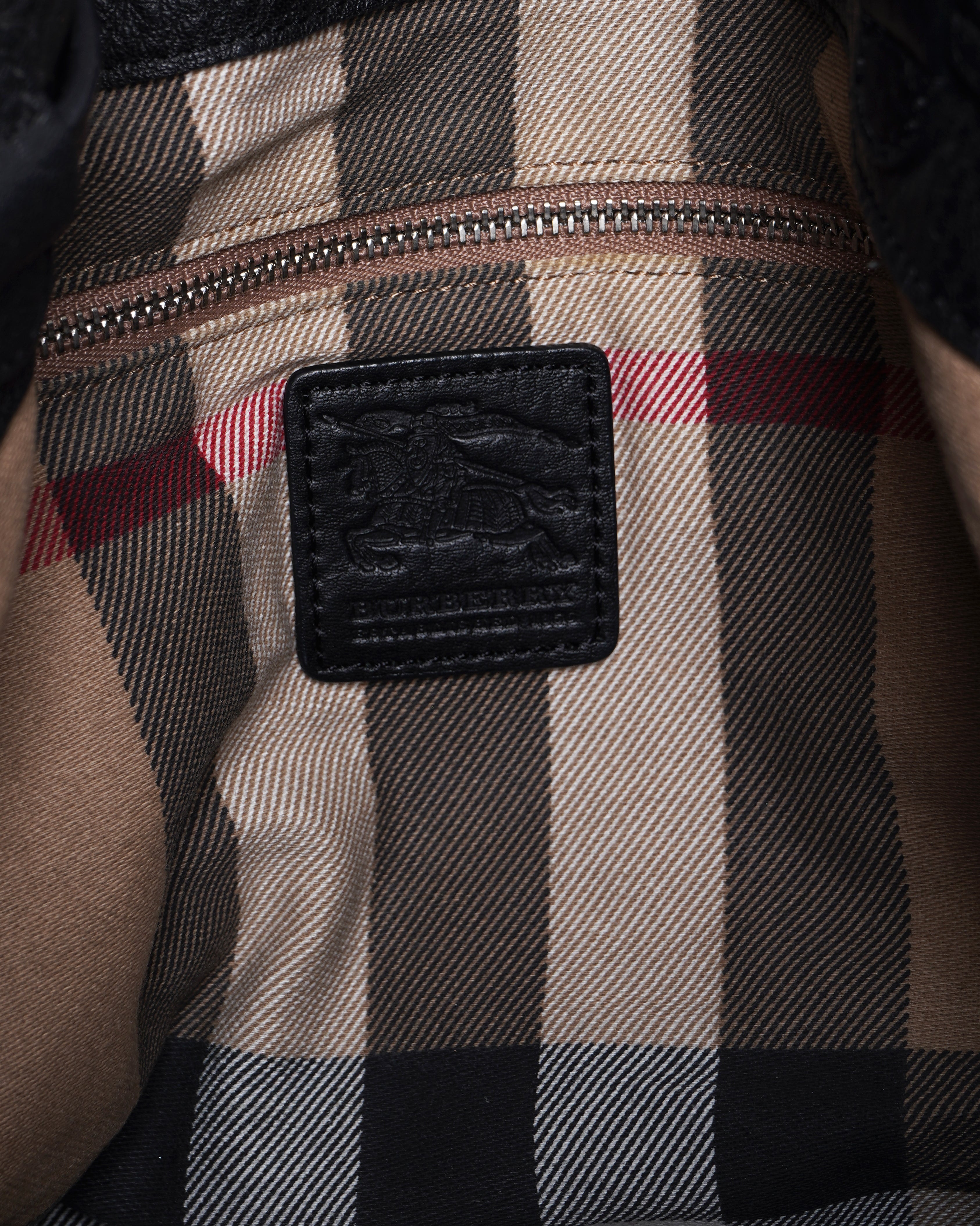 Burberry 1856 black leather and canvas drawstring bucket bag