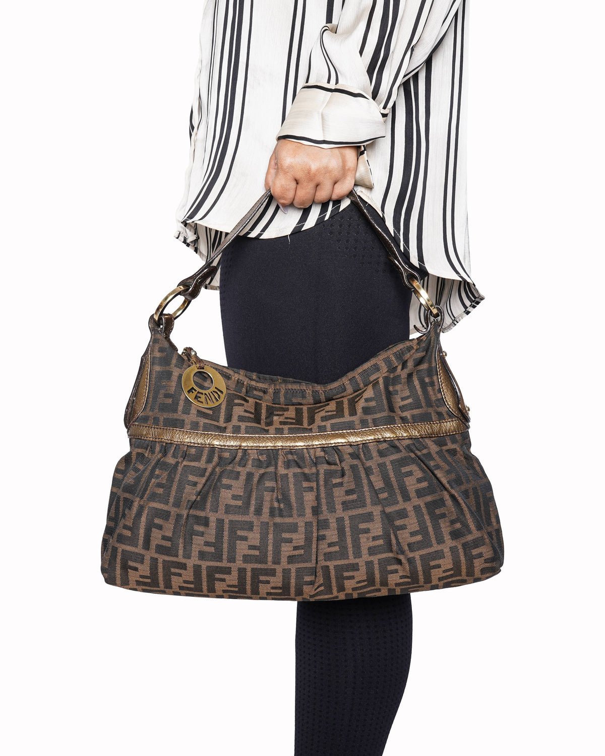 Fendi Monogram Canvas & Leather Shoulder Bag