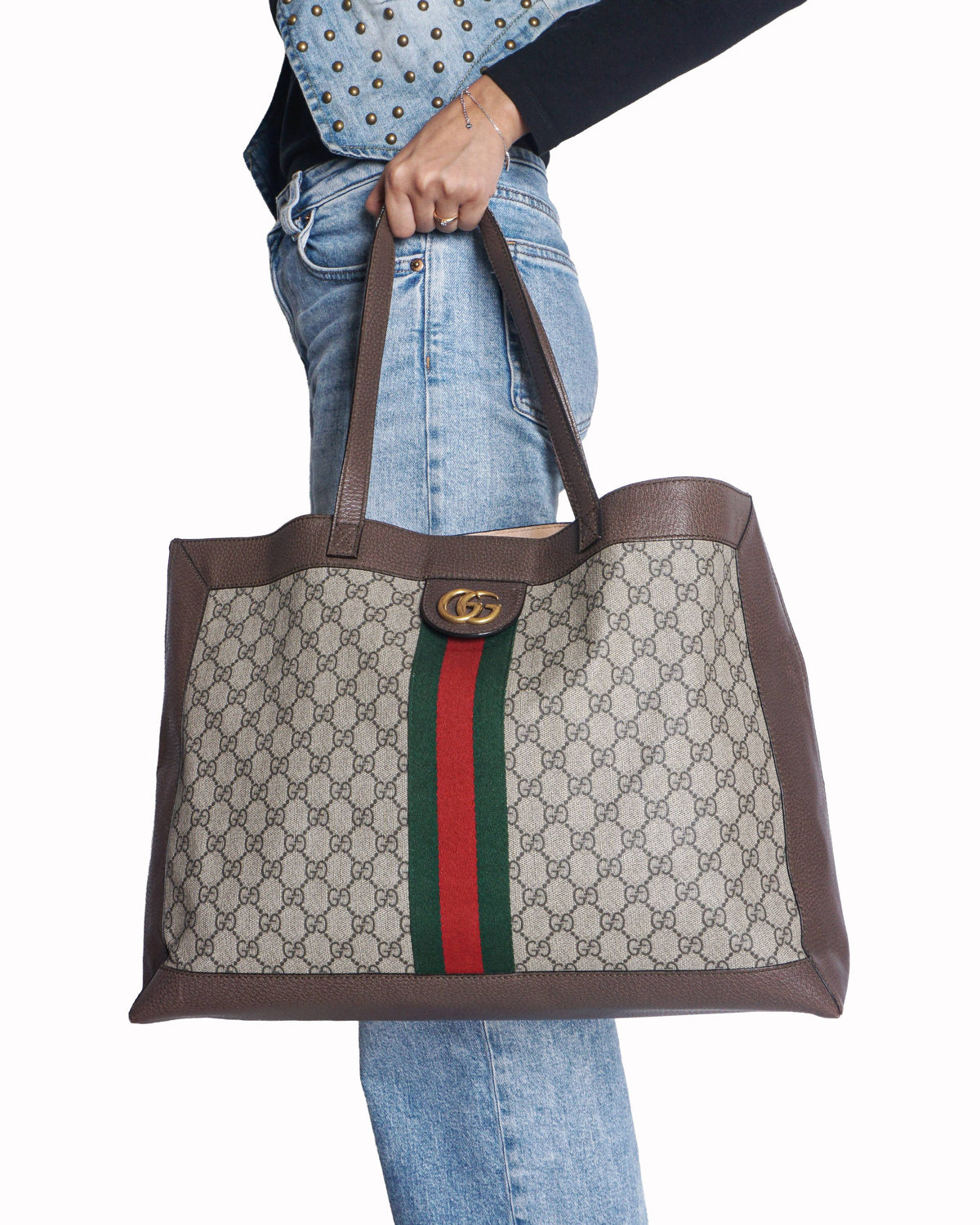 Gucci Beige/Brown GG Supreme Canvas Ophidia Web Tote Bag