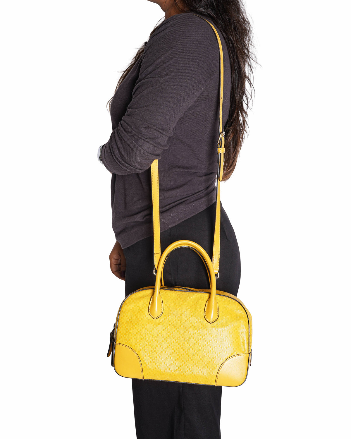 Gucci Yellow Bright Diamante Leather Small Boston Satchel Bag