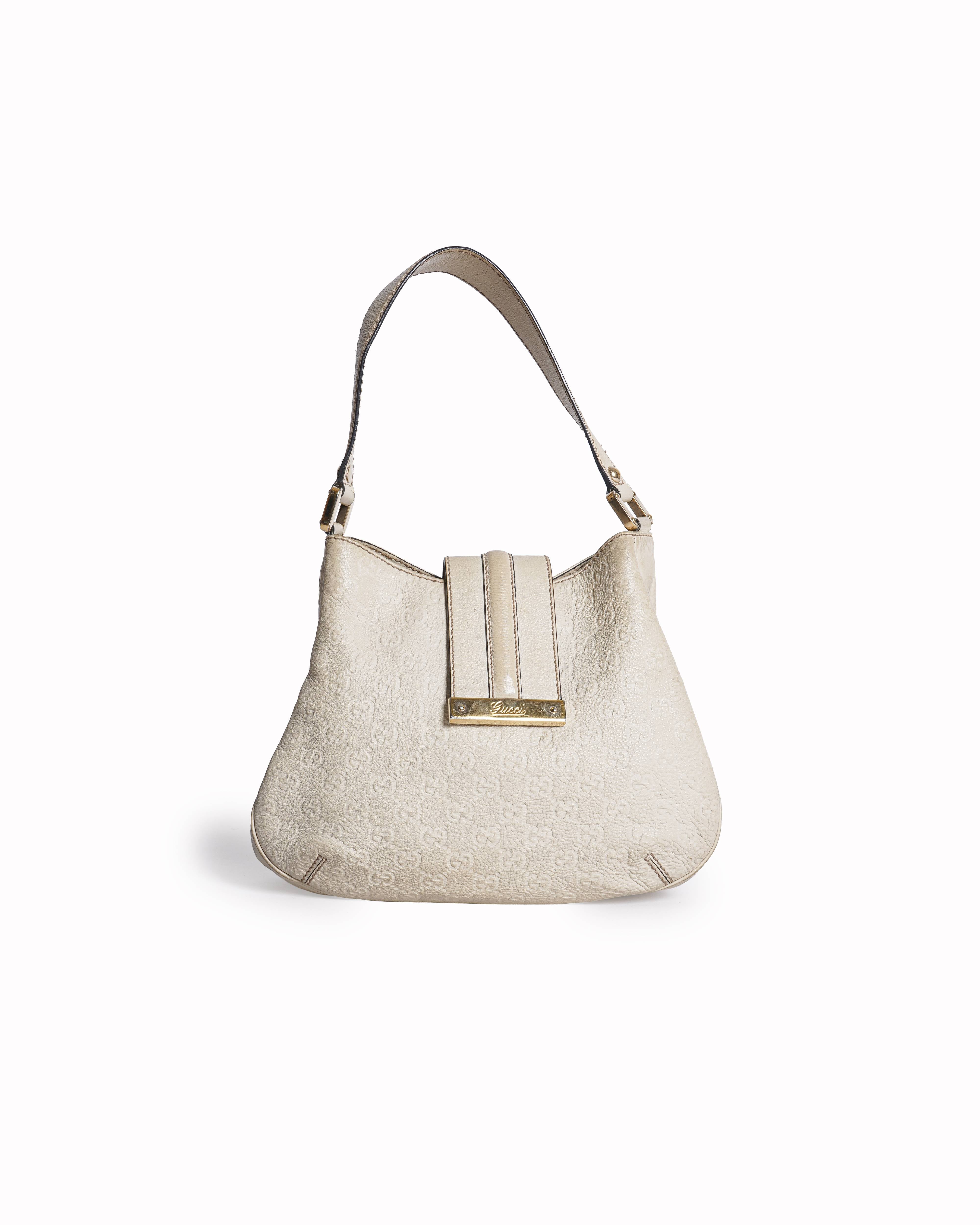 Gucci Ivory Guccissima Leather Web Hobo Bag