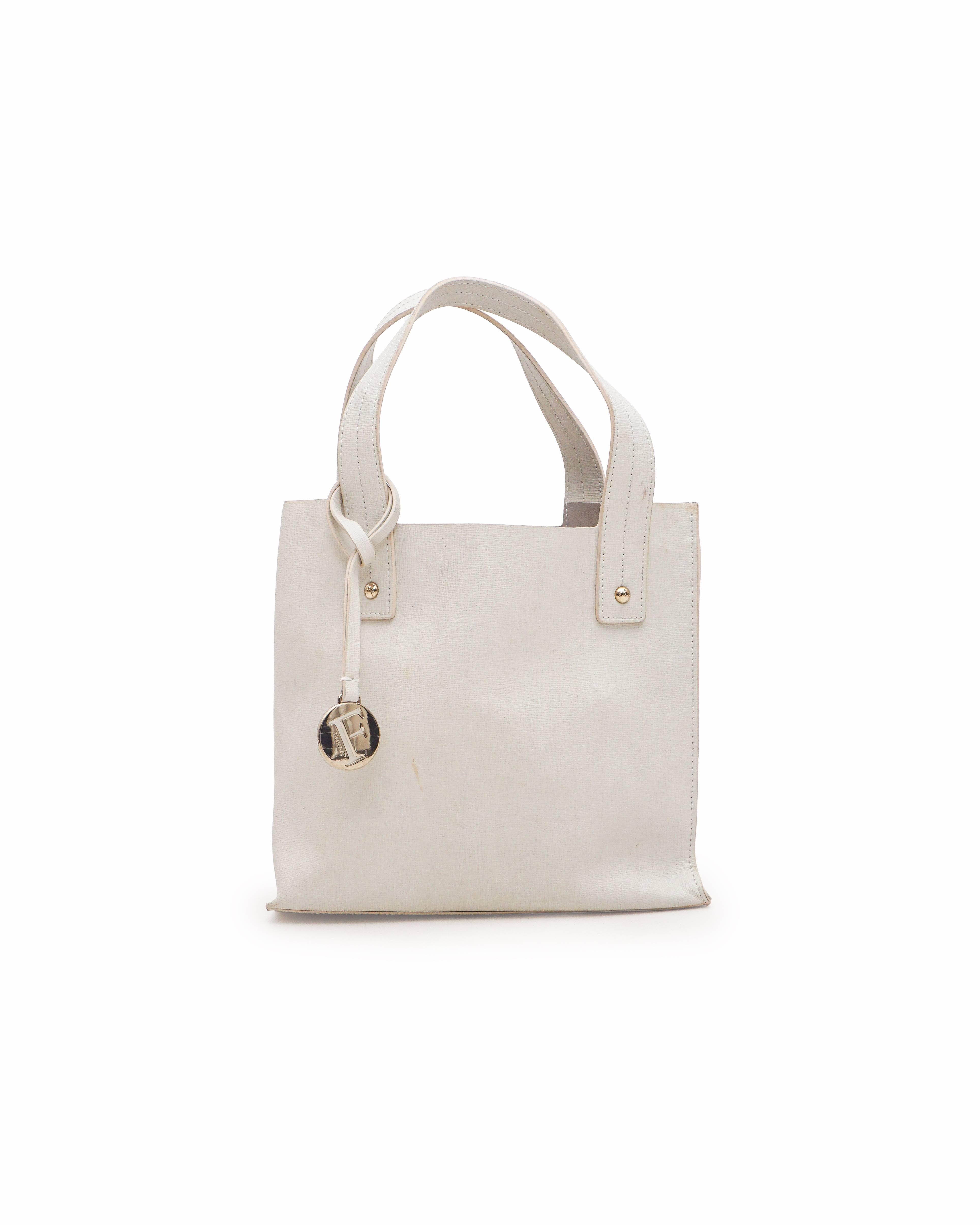 Furla Off-White Leather Shopper Tote Bag