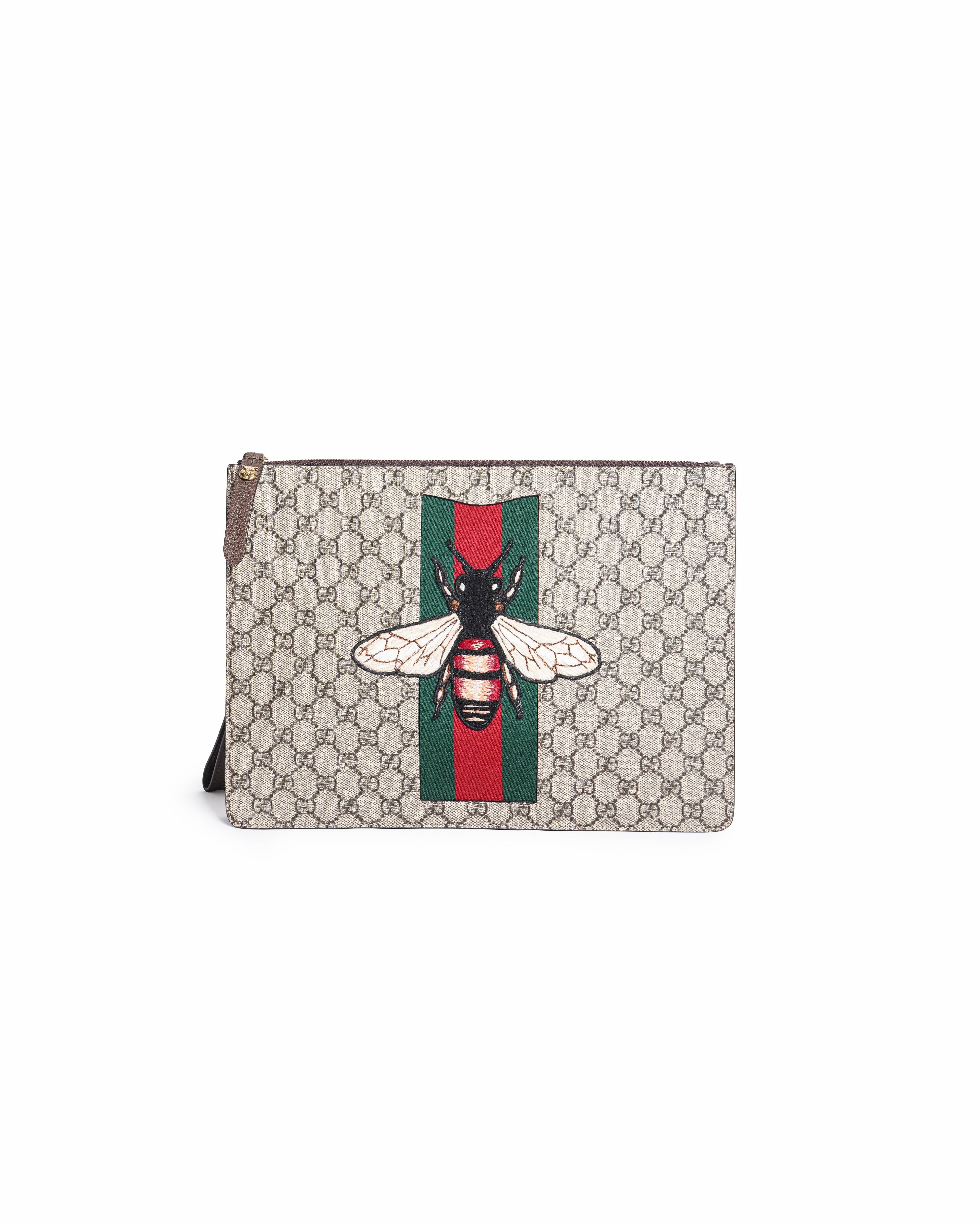 Gucci GG Supreme Coated Canvas Bee Zip Pouch Bag