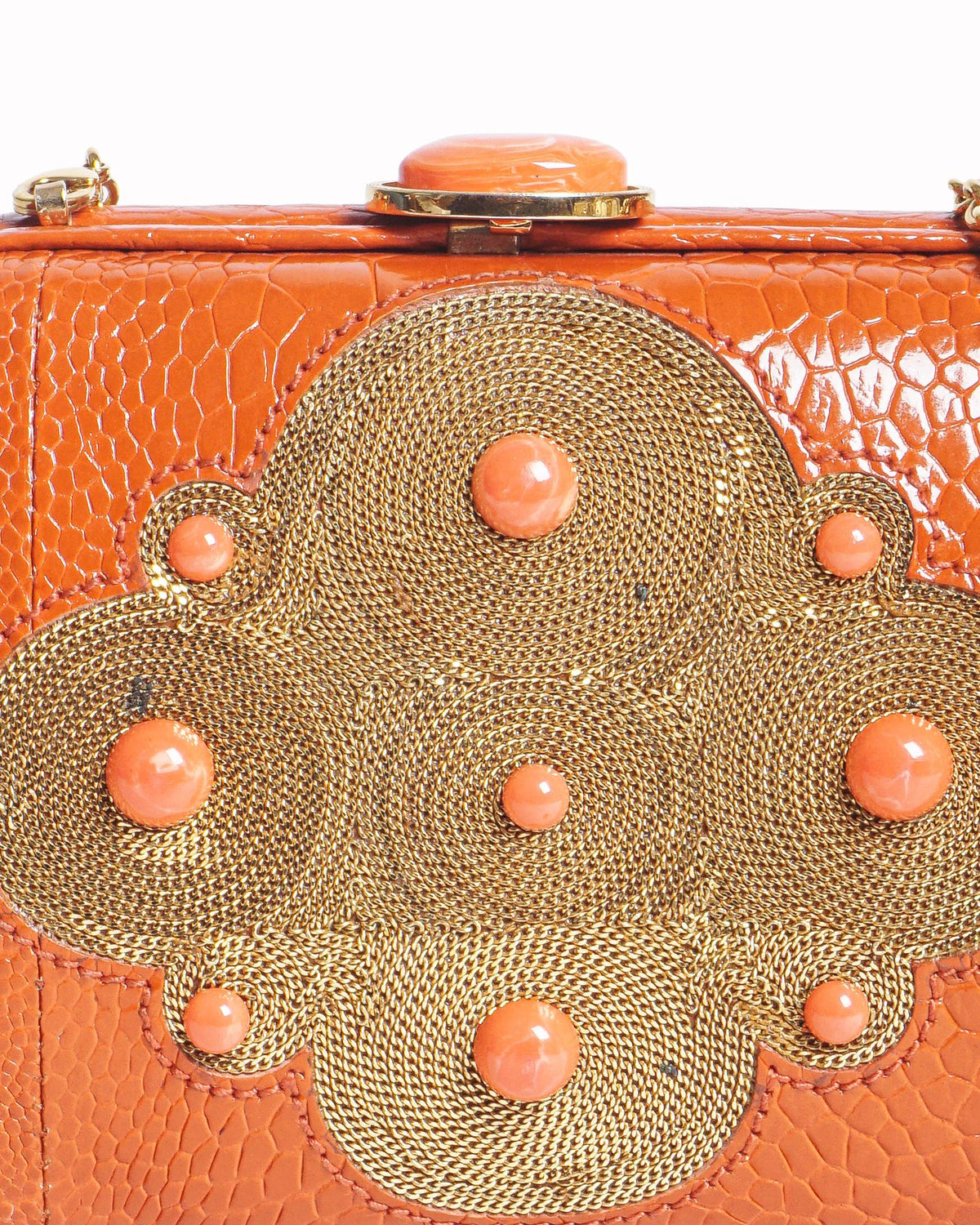 Christian Dior Vintage Orange Leather Embroidered Clutch