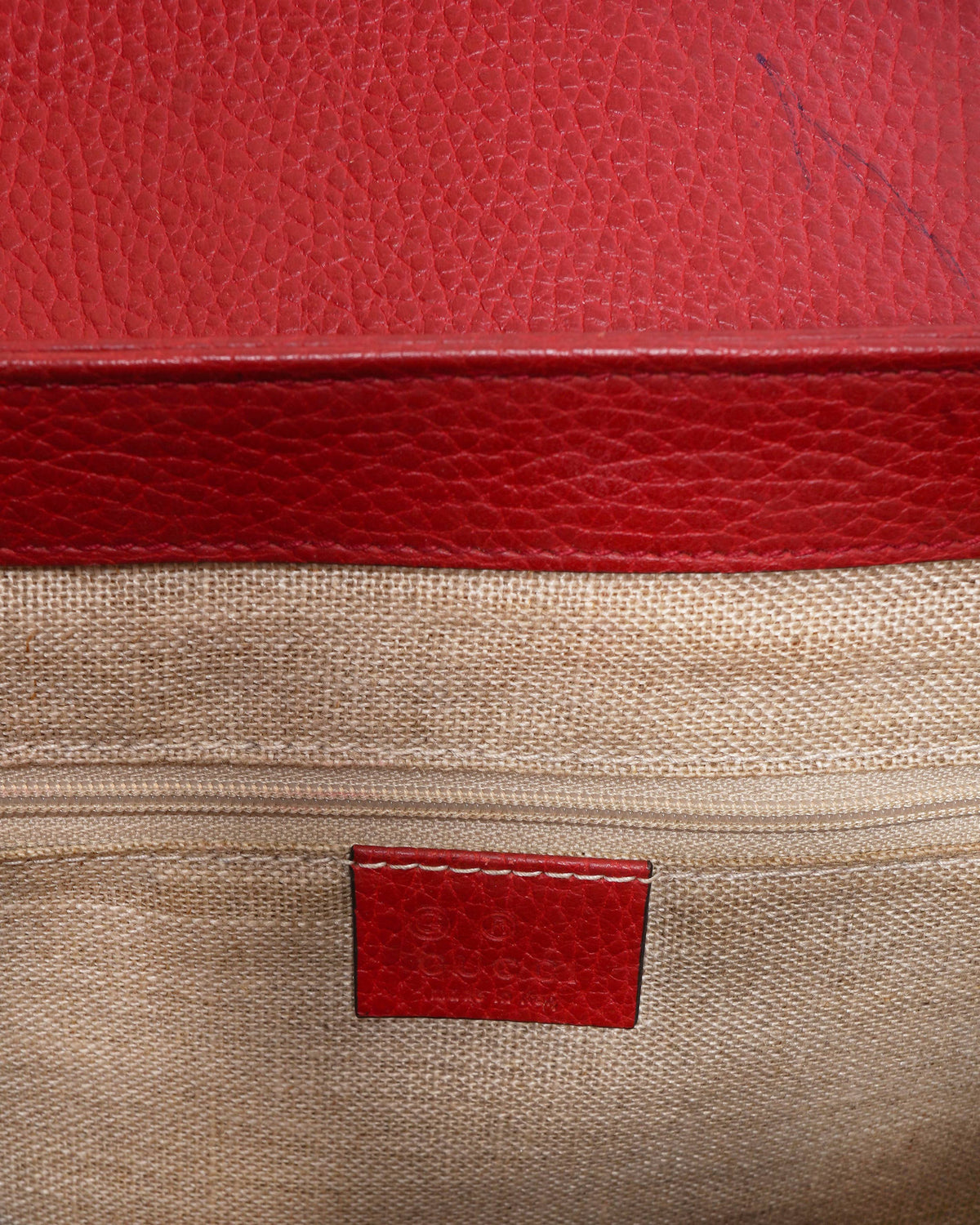 Gucci 
Red Leather Dollar Interlocking G Top Handle Bag