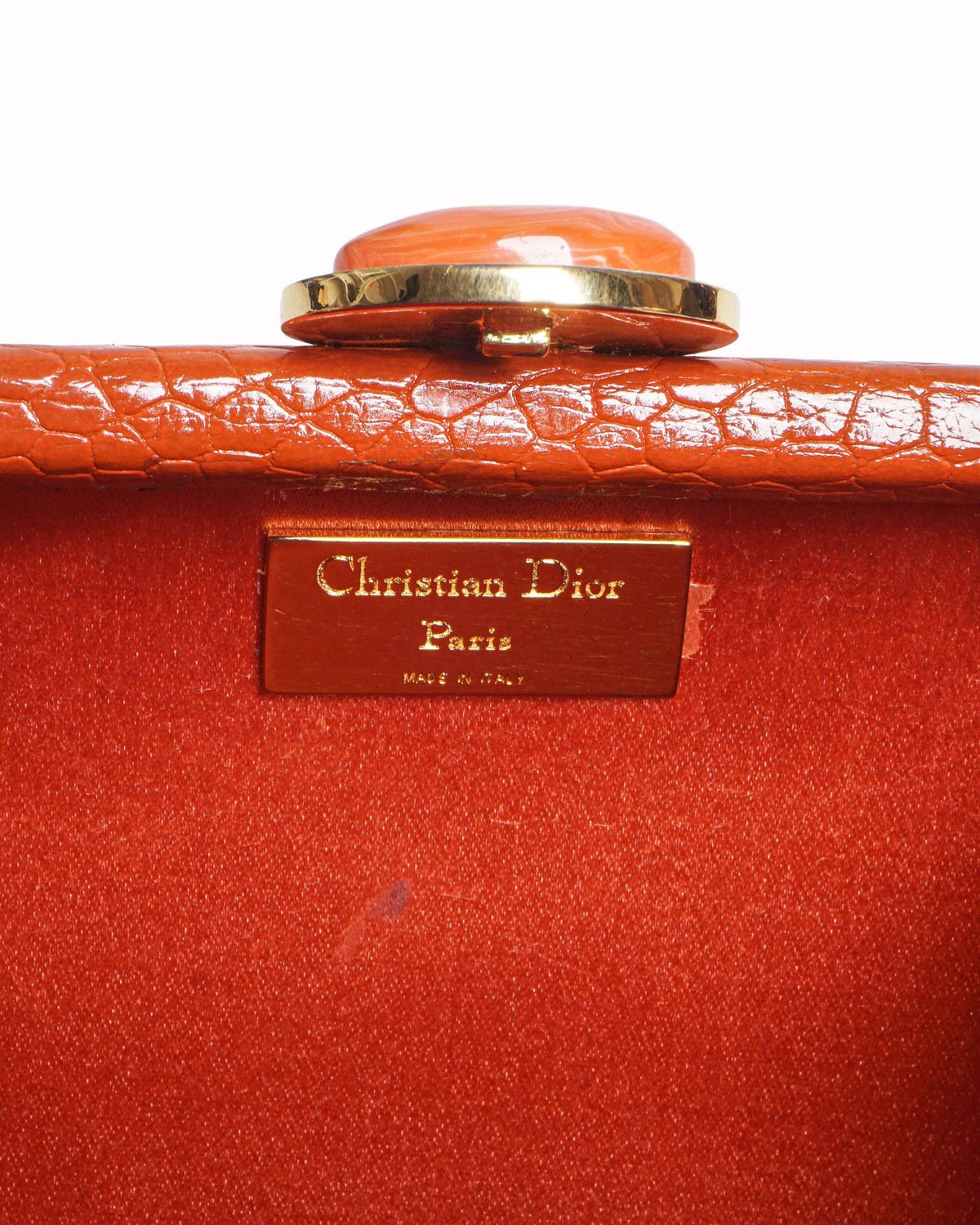 Christian Dior Vintage Orange Leather Embroidered Clutch