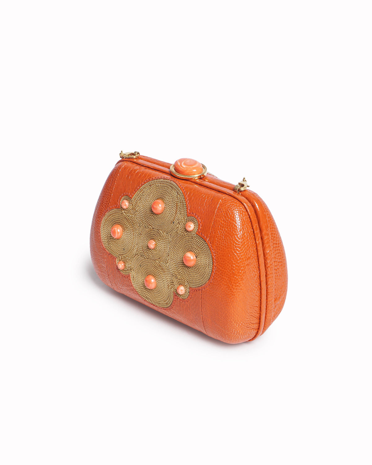 Christian Dior Vintage Orange Leather Embroidered Clutch