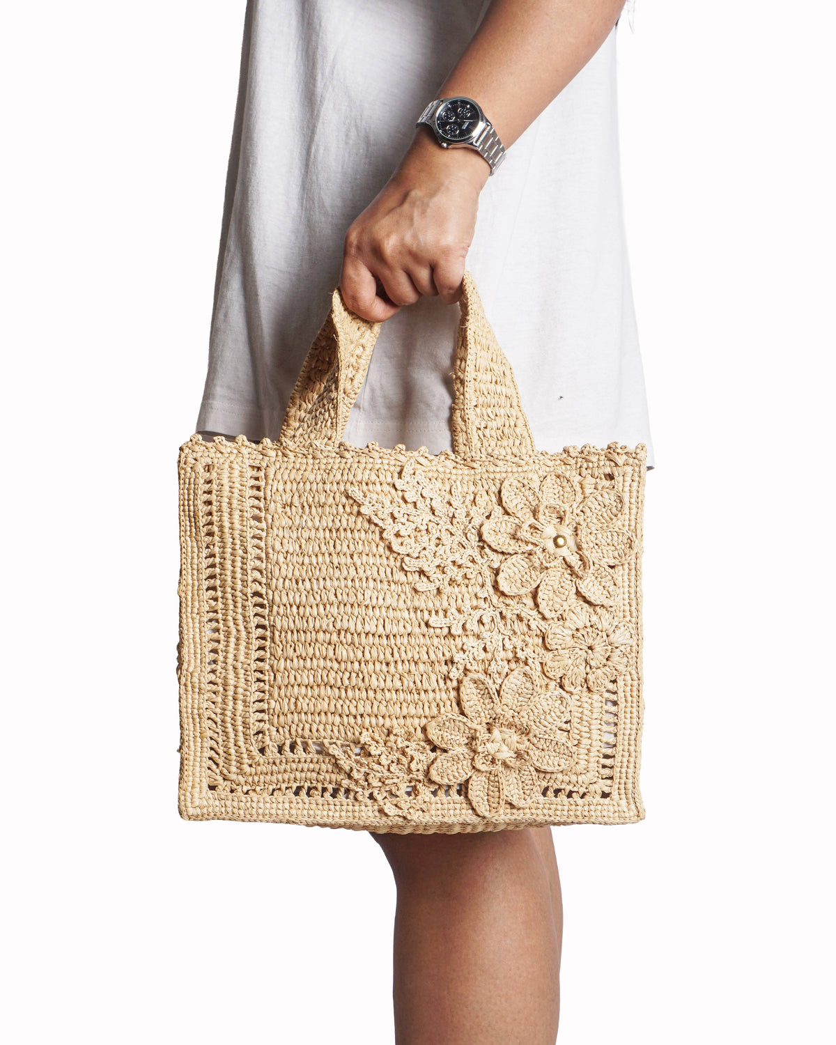 Zimmermann Floral Appliqué Natural Raffia Tote