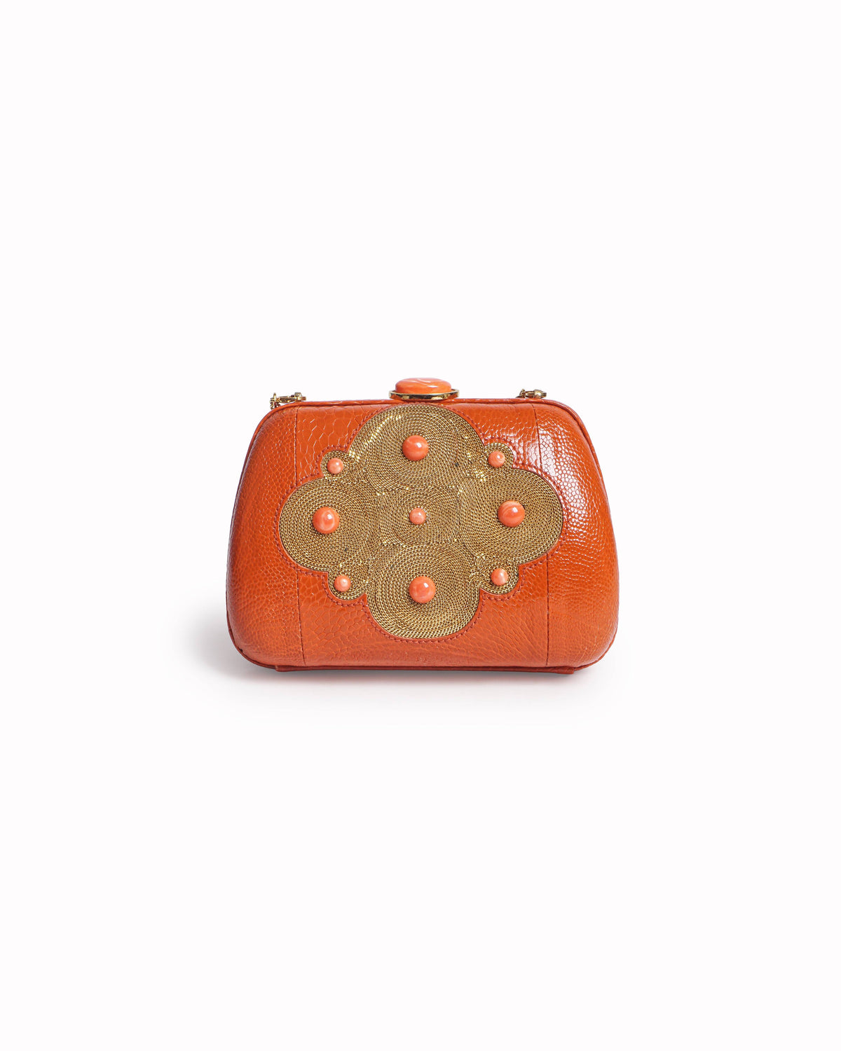Christian Dior Vintage Orange Leather Embroidered Clutch