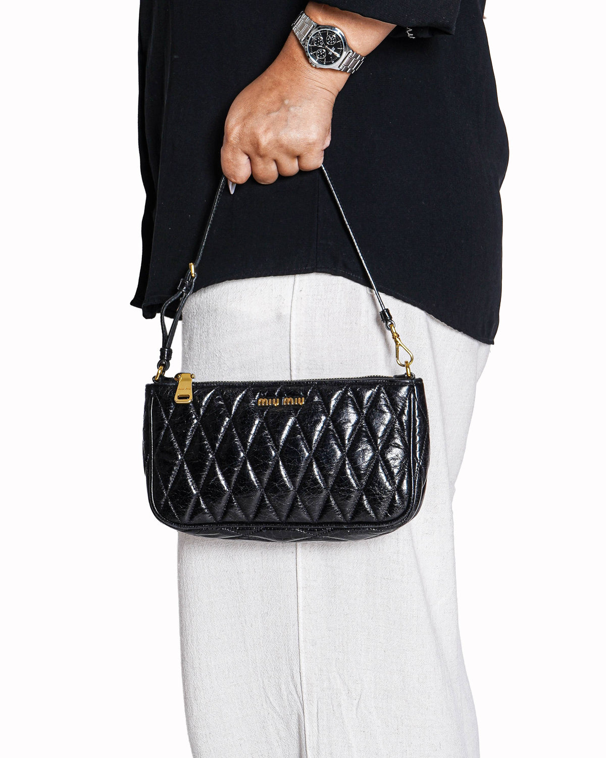 Miu Miu Quilted Mini Shoulder Bag In Black
