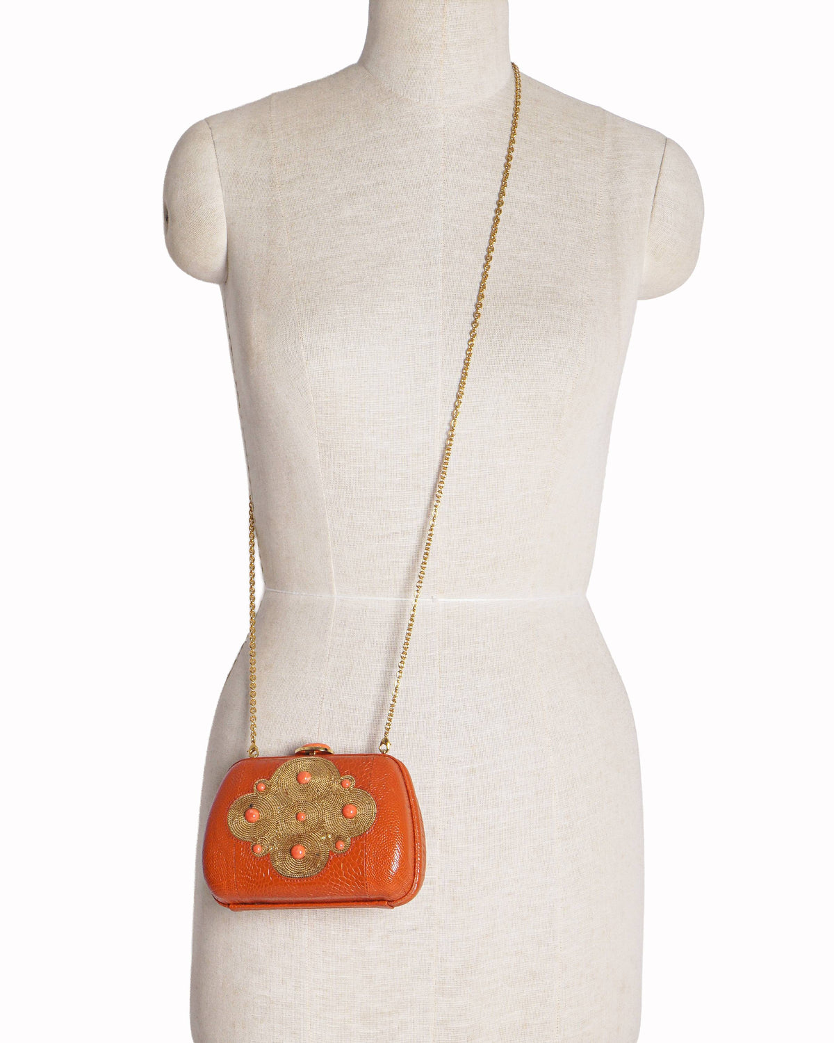 Christian Dior Vintage Orange Leather Embroidered Clutch