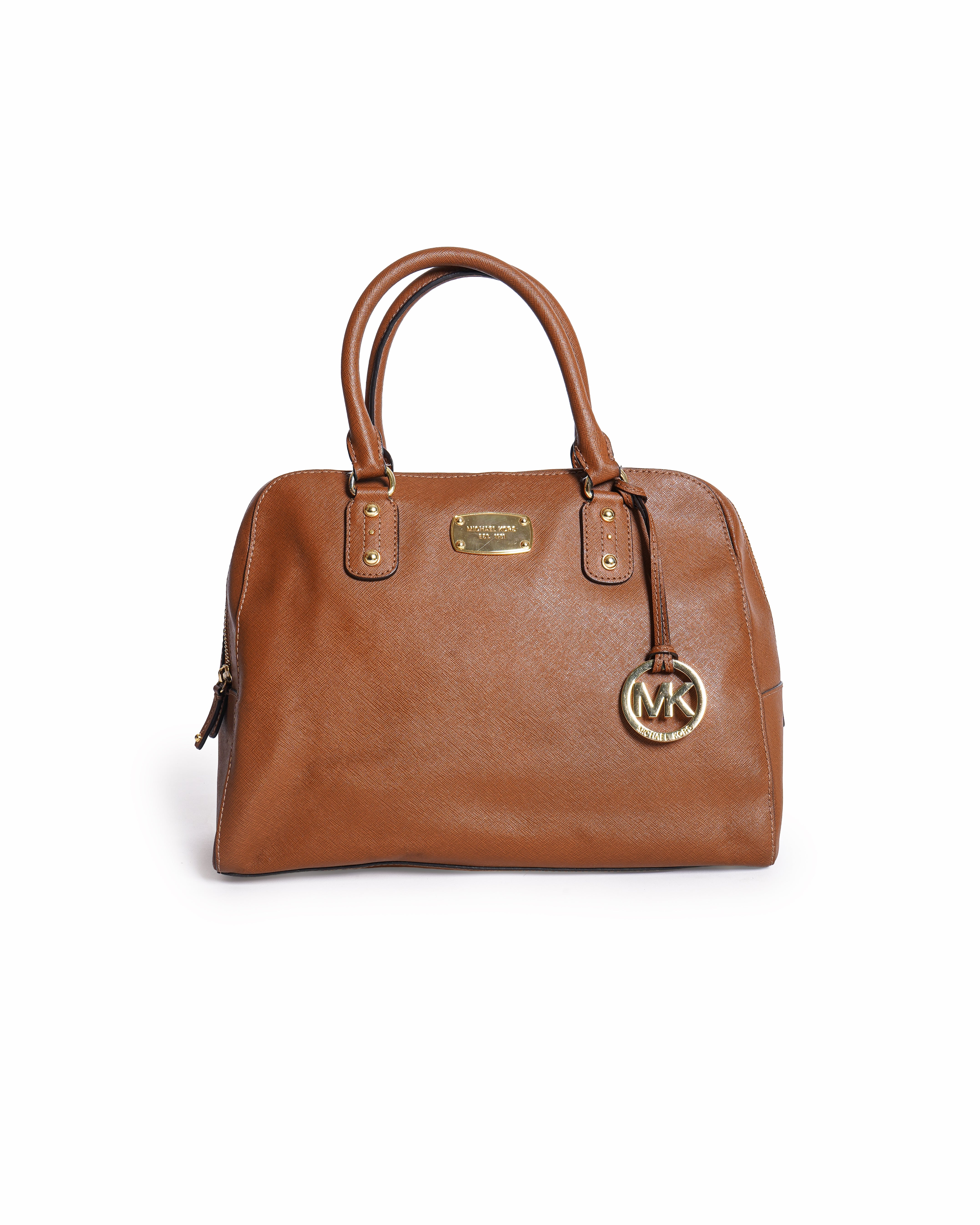 Michael Kors Sandrine Medium Brown Saffiano Leather Satchel Bag