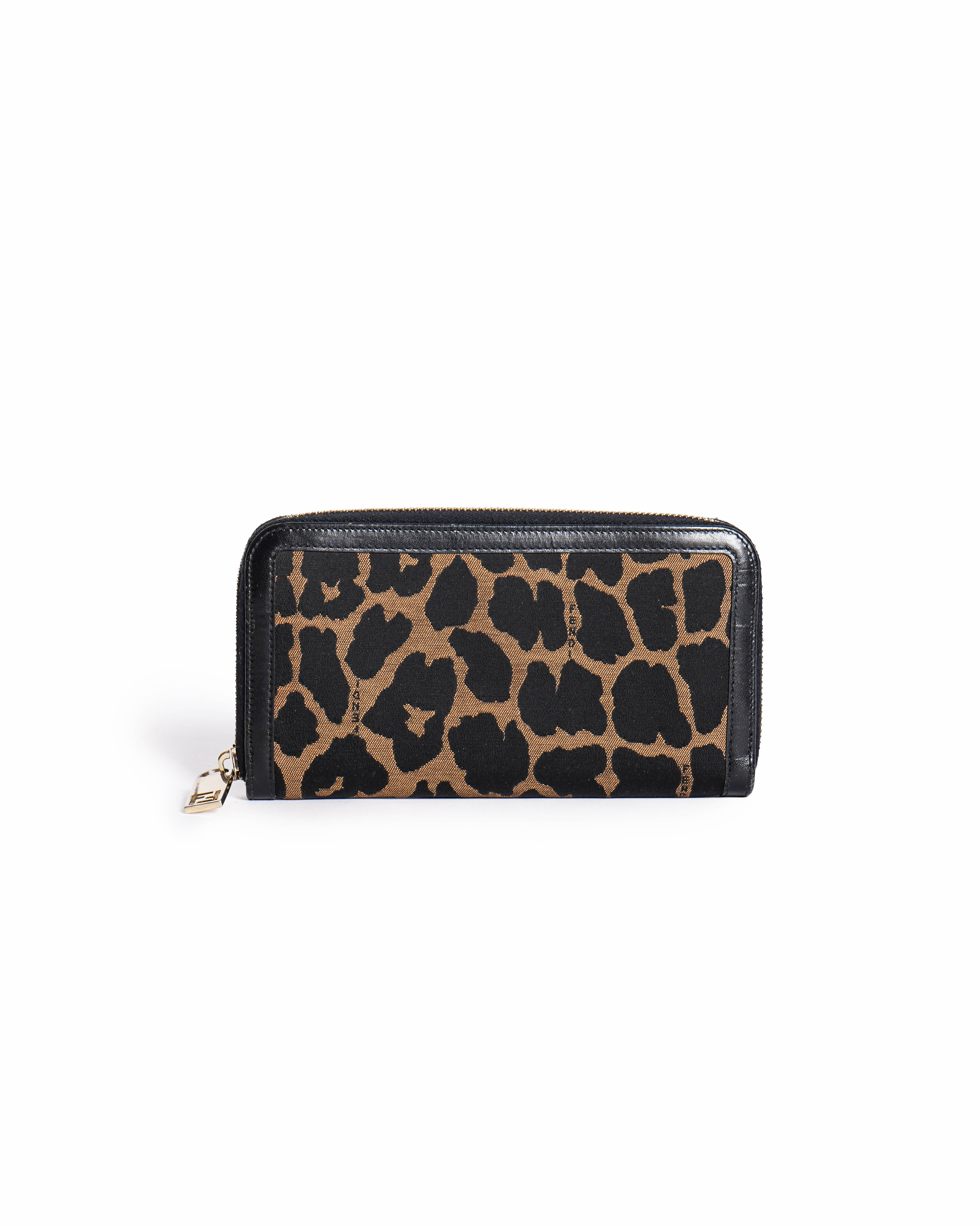 Fendi Bicolor Leopard Print Zip Around Wallet