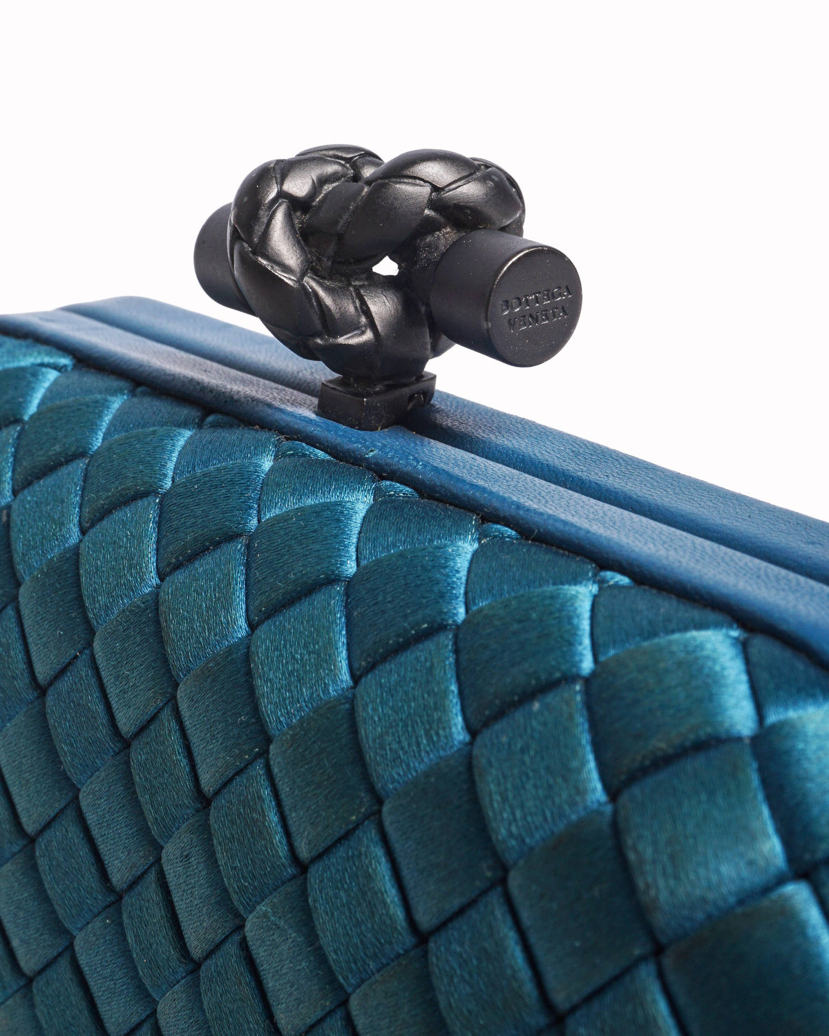 Bottega Veneta Teal Blue Intrecciato Knot Clutch Bag