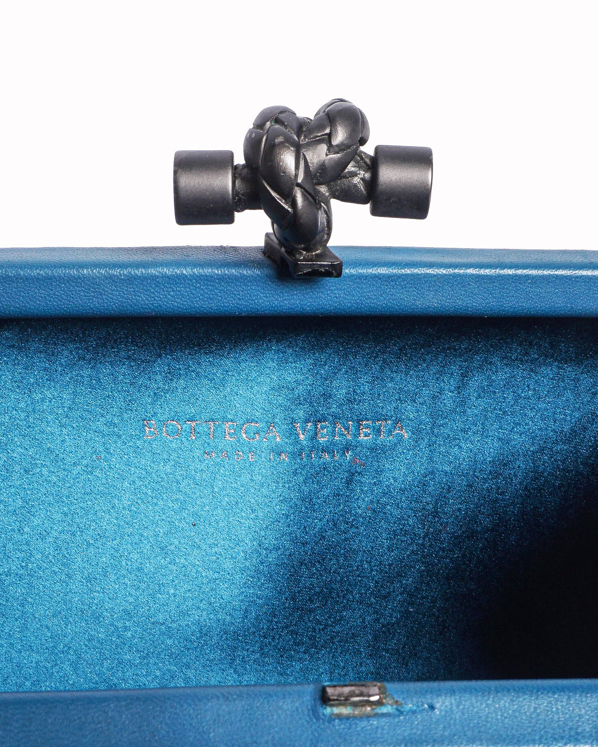 Bottega Veneta Teal Blue Intrecciato Knot Clutch Bag