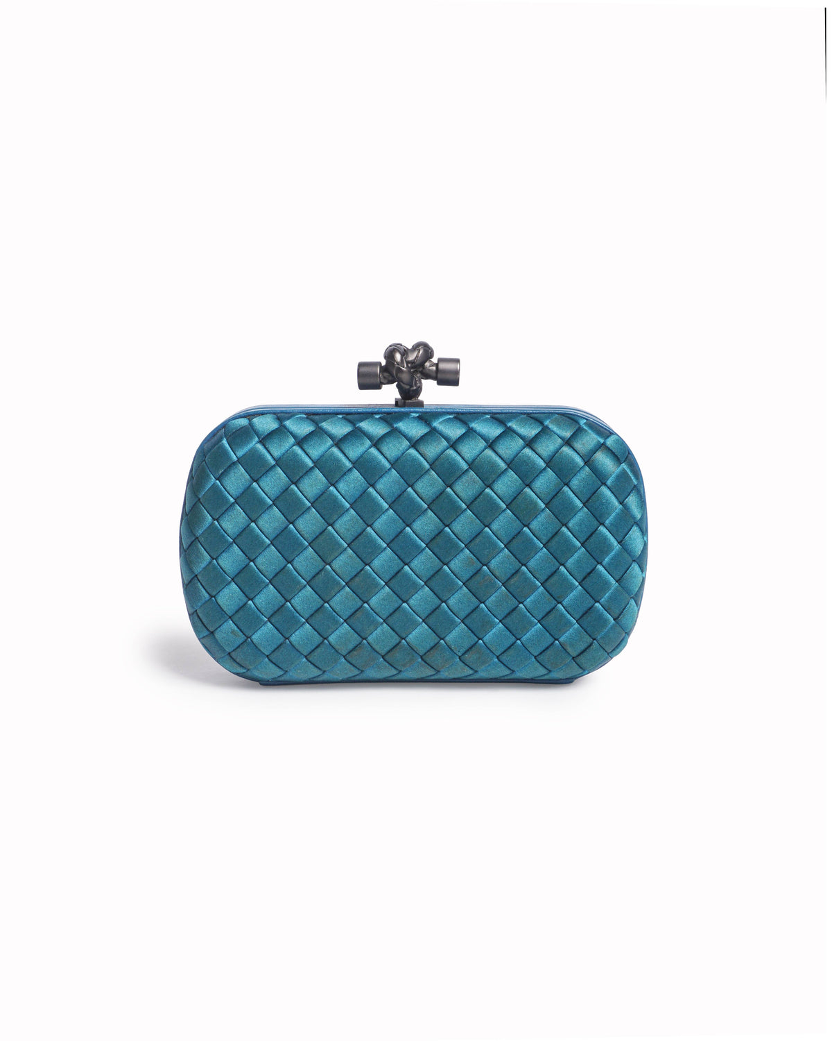 Bottega Veneta Teal Blue Intrecciato Knot Clutch Bag