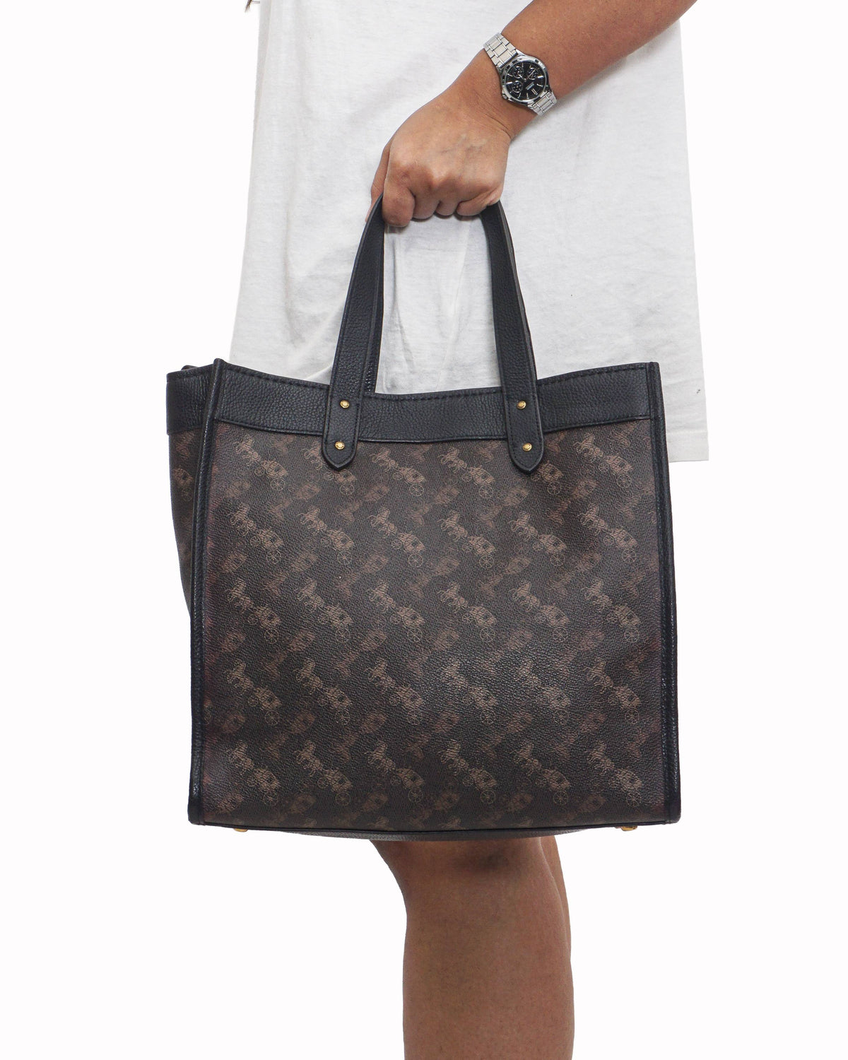 Coach Dark Brown Horse & Carriage Coated Canvas & Leather Tote