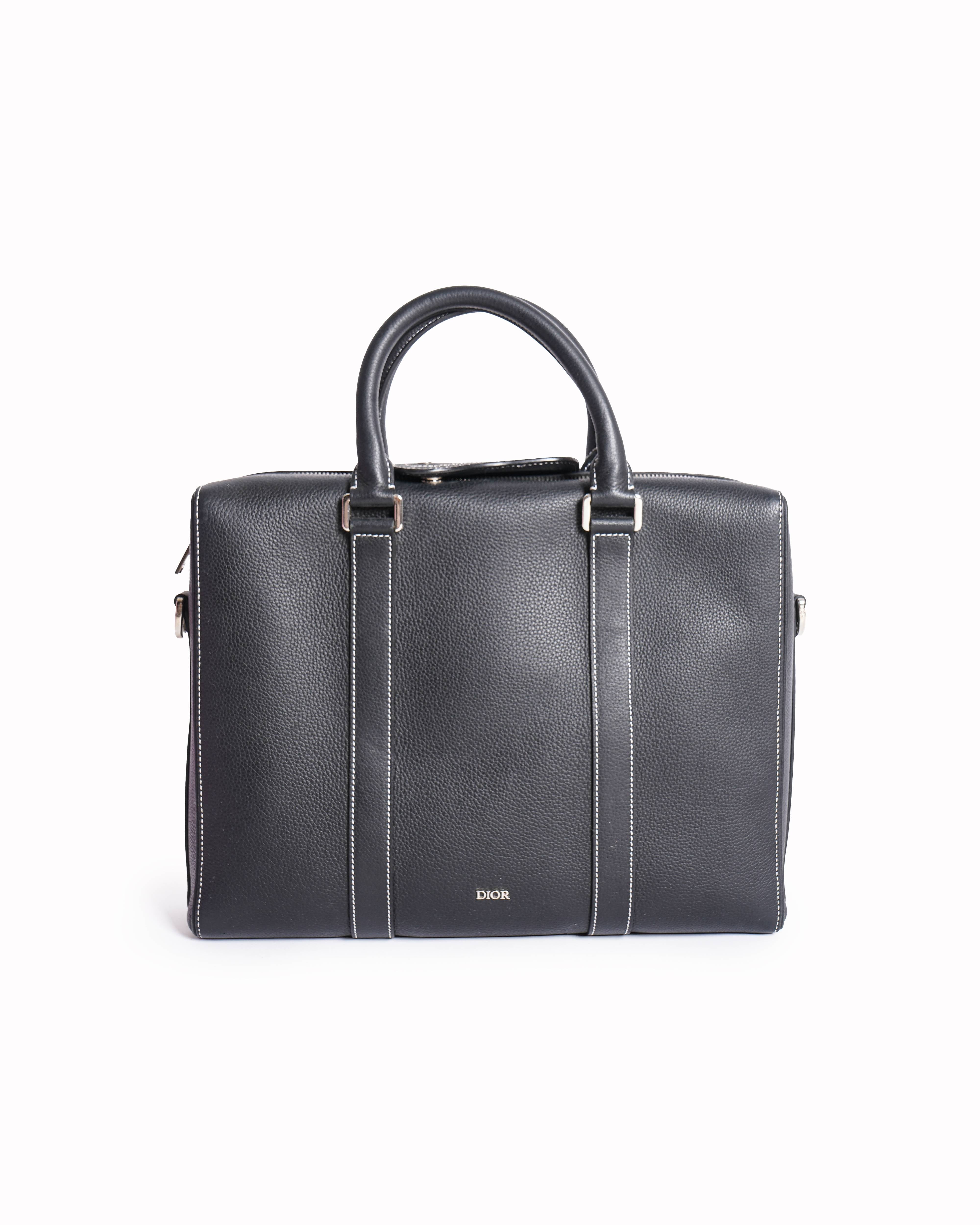 Christian Dior black leather lingot briefcase