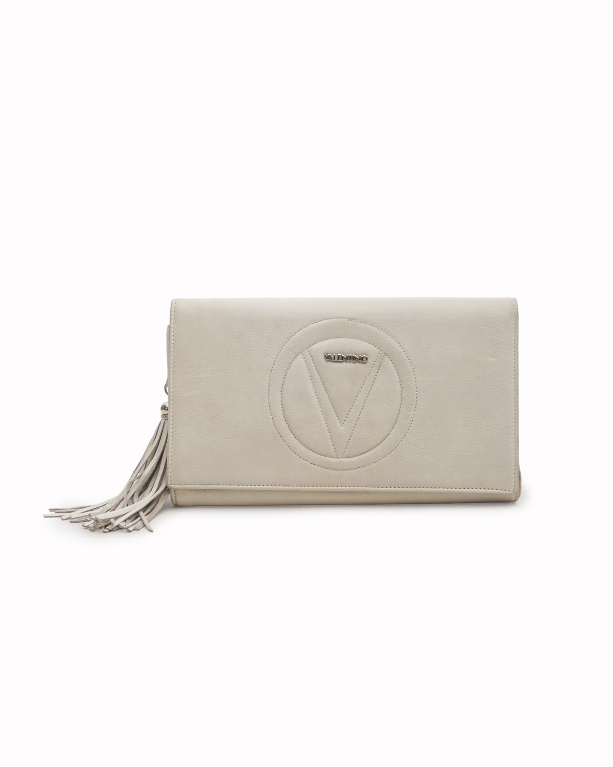 Valentino Leather V-Logo Tassel Clutch Bag