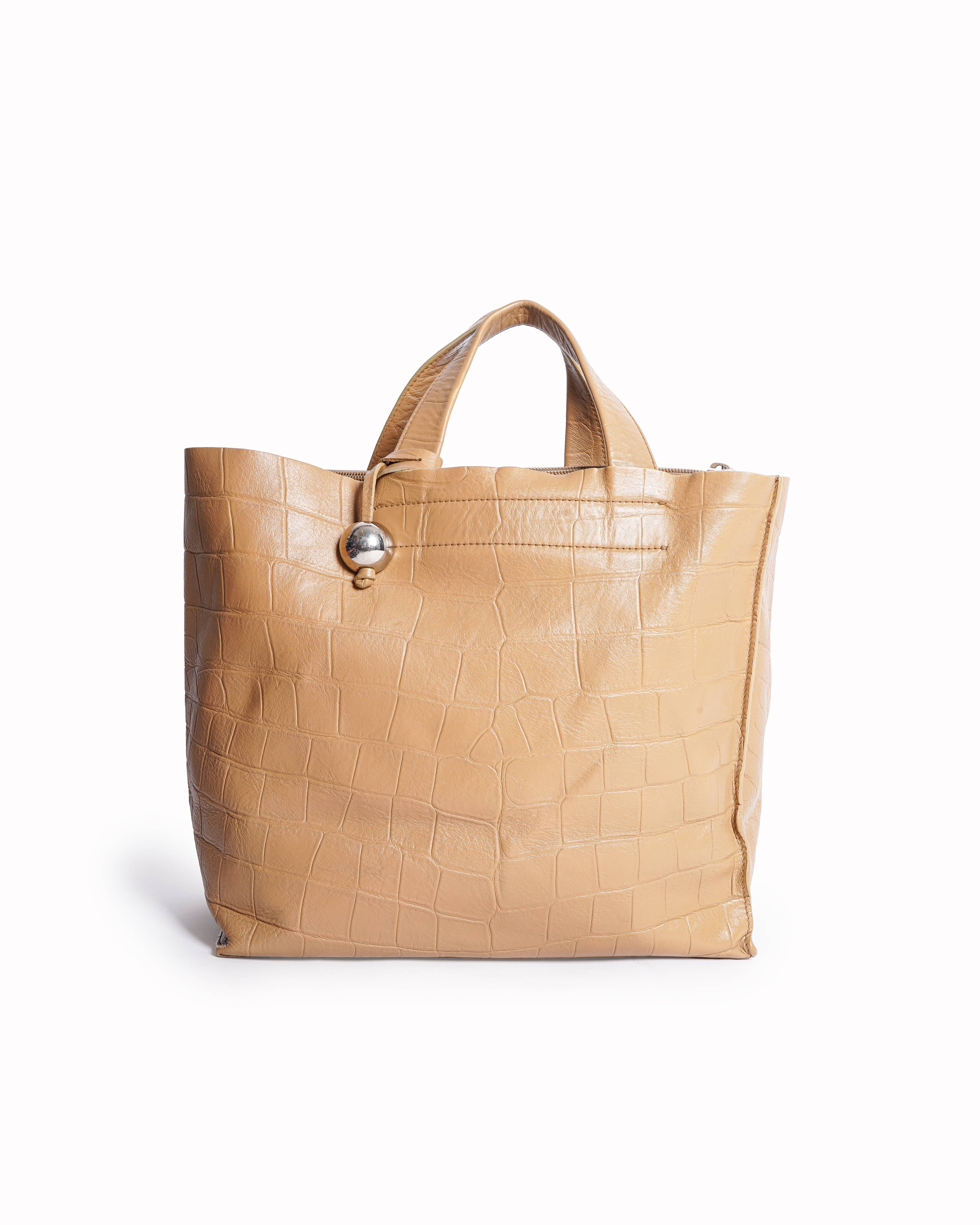 Furla beige leather embossed tote bag