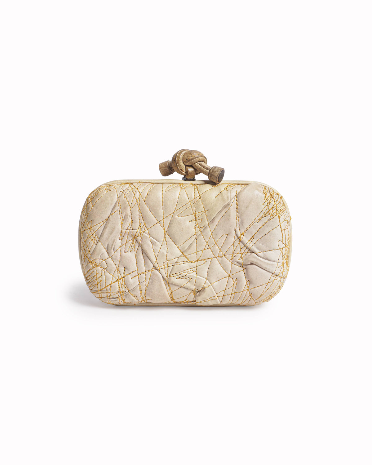 Bottega Veneta Cream Stitched Leather Knot Clutch