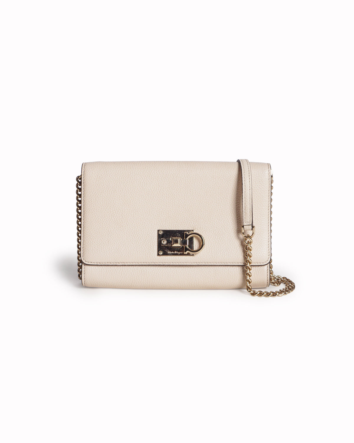 Salvatore Ferragamo Light Beige Gancini Leather Wallet Clutch