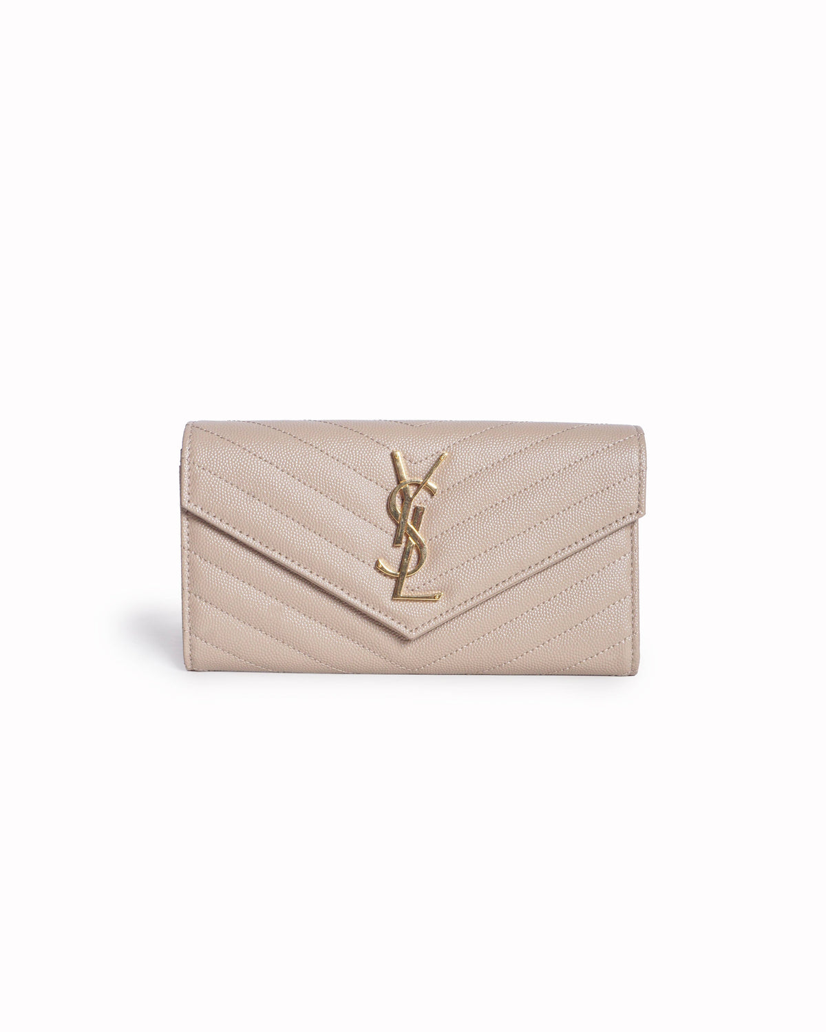Saint Laurent Beige Grain de Poudre Cassandre Flap Wallet
