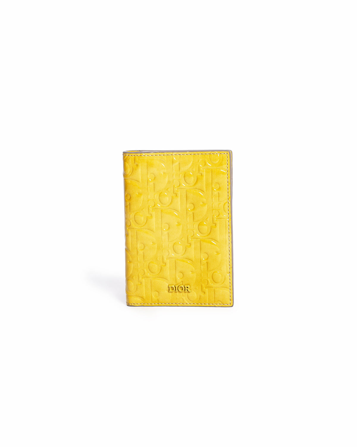 Christian Dior Yellow Patent Leather Vertical Bifold Card Holder