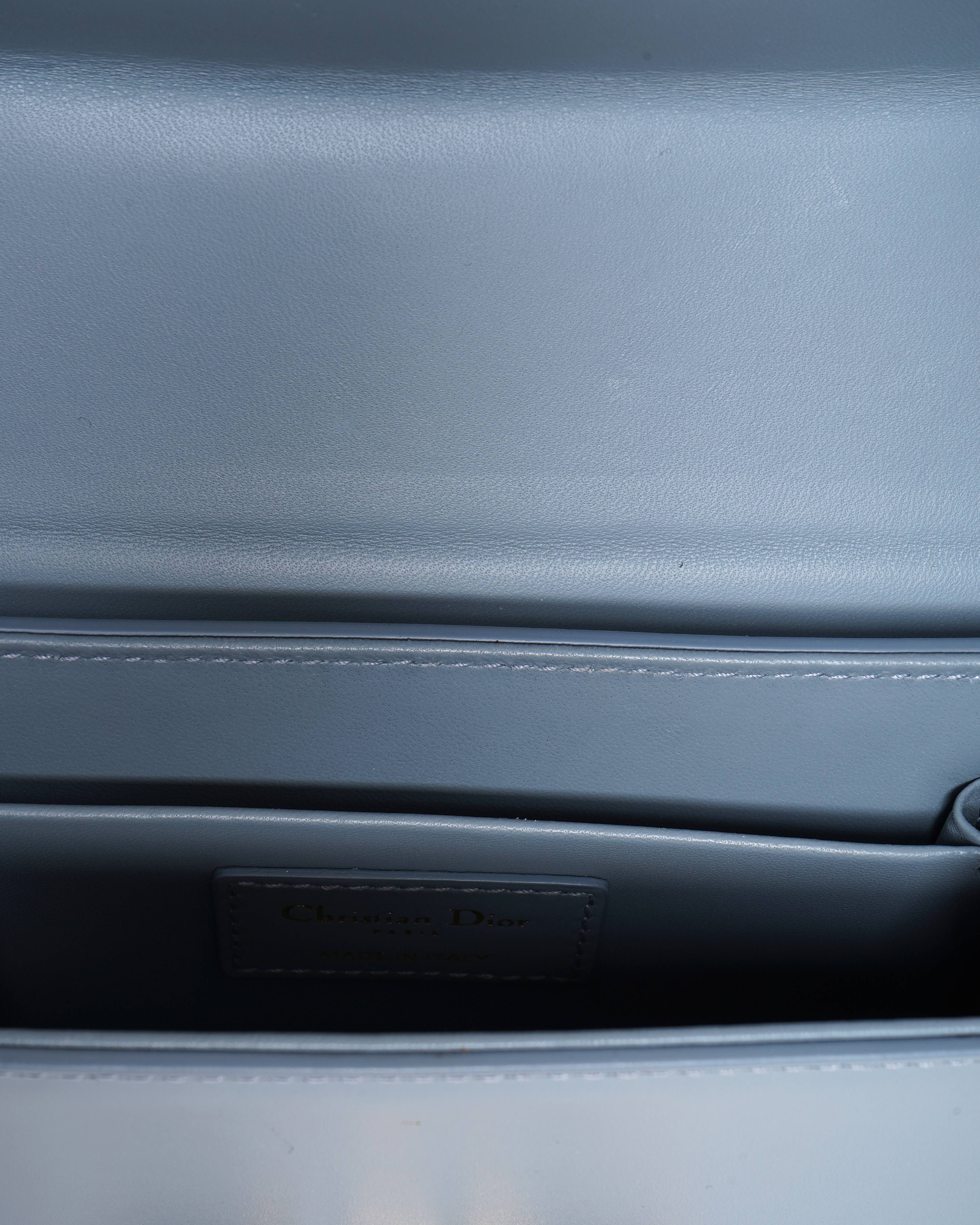 New Christian Dior 30 Montaigne Bag In Greyish Blue Leather & Gold Tone Hardware