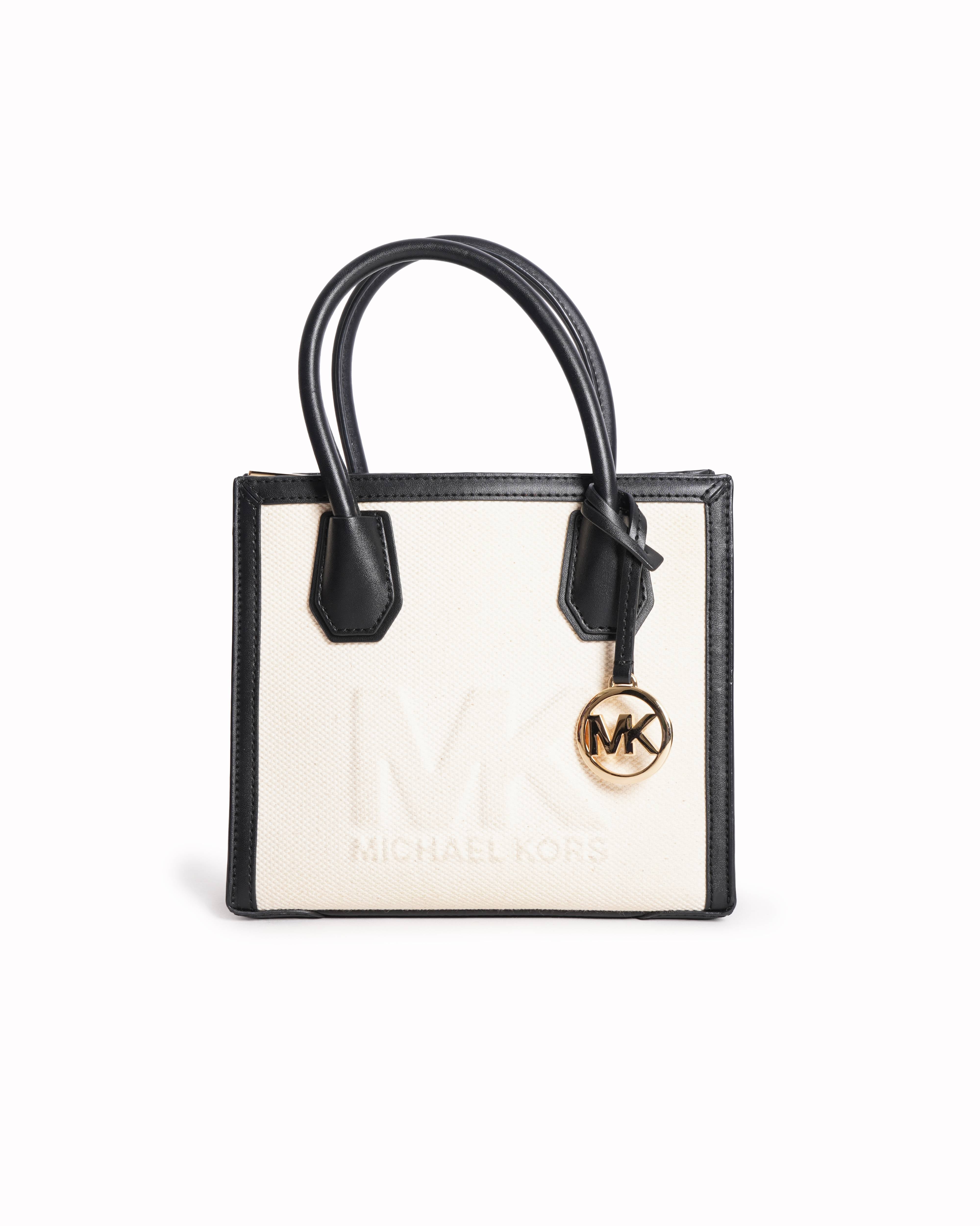 Michael Kors Top Handle Crossbody Bag In Black Leather & Canvas