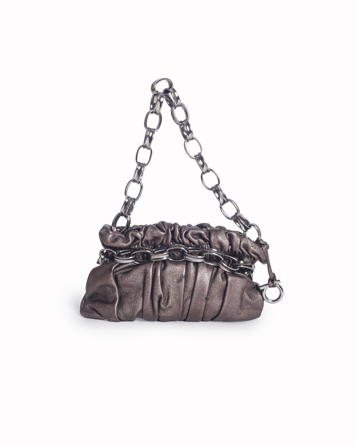 Salvatore Ferragamo Metallic Bronze Ruched Chain HandBag