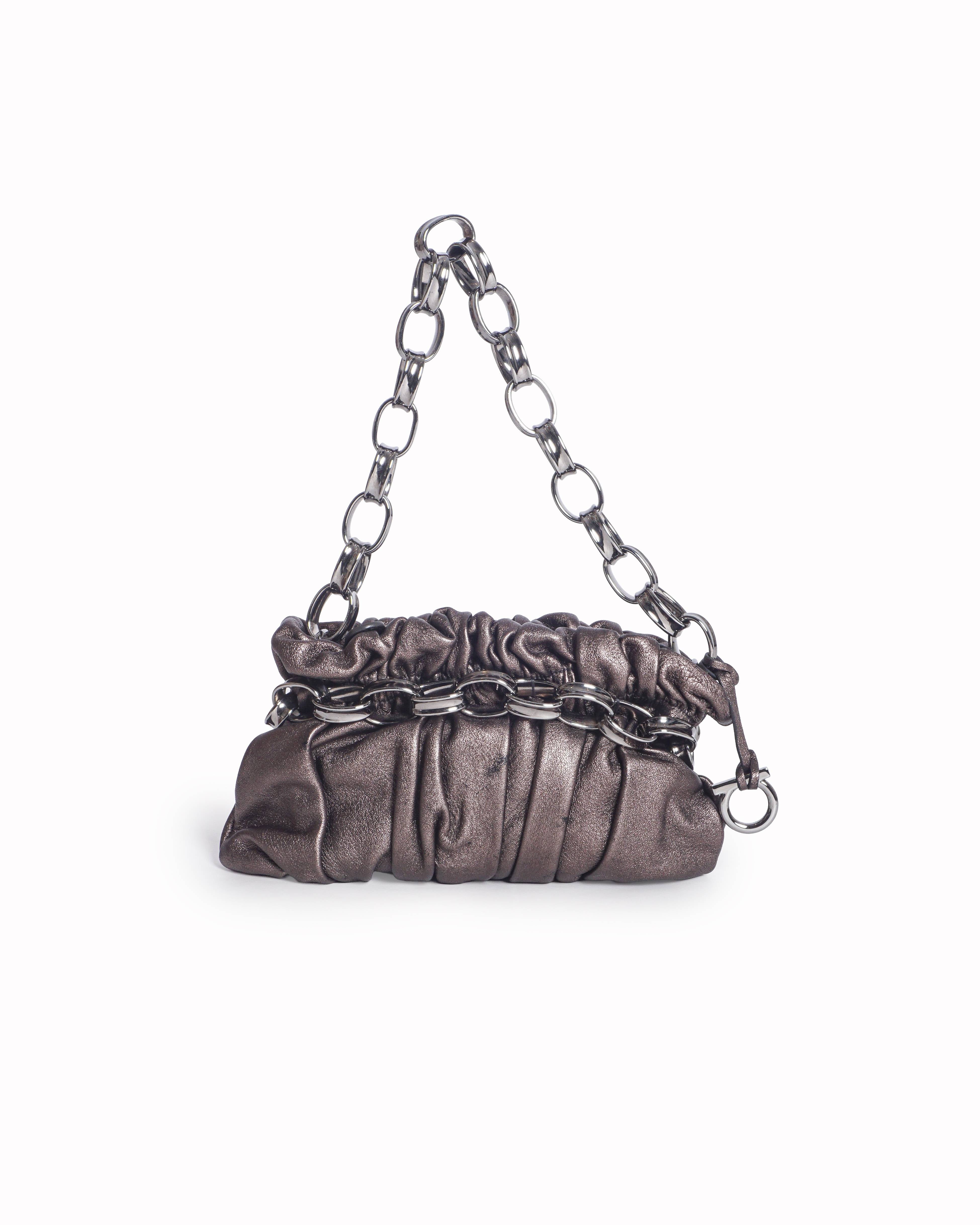 Salvatore Ferragamo Metallic Bronze Ruched Chain HandBag
