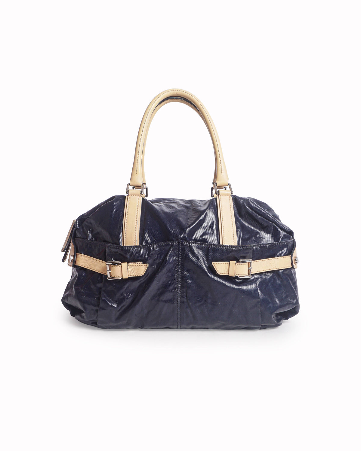 Tod's Navy Coated Canvas & Tan Leather G-Bag Satchel