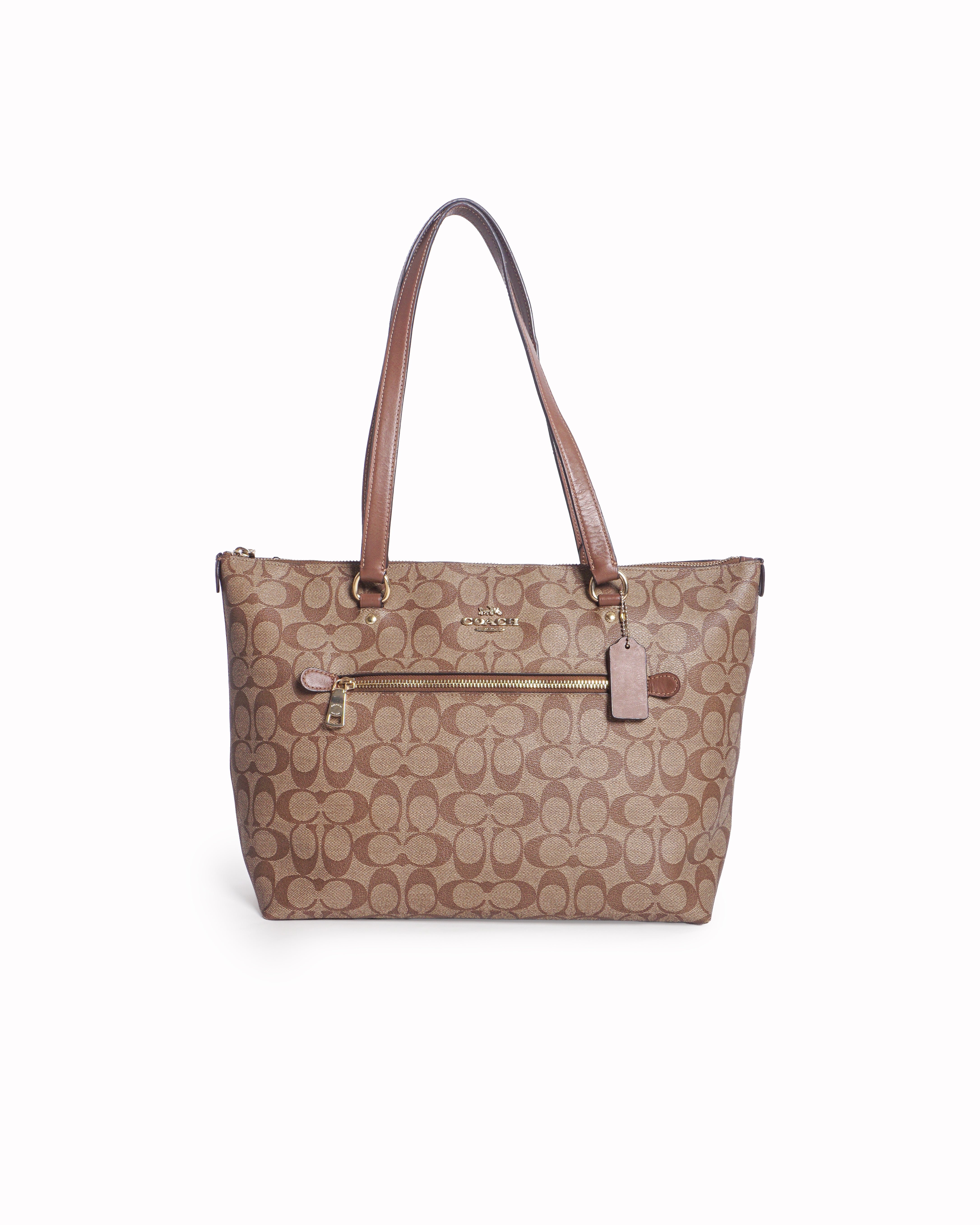 Coach Signature Monogram Canvas Zip Top Tote Bag