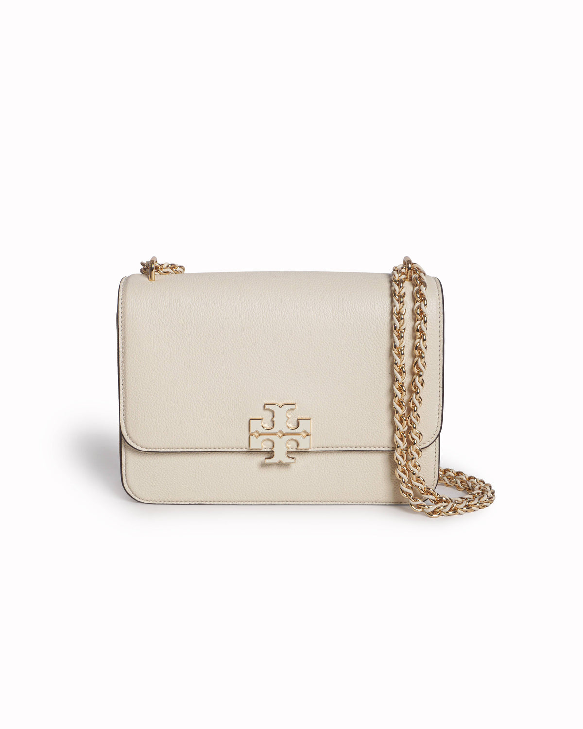 Tory Burch Cream Pebbled Leather Britten Chain Shoulder Bag