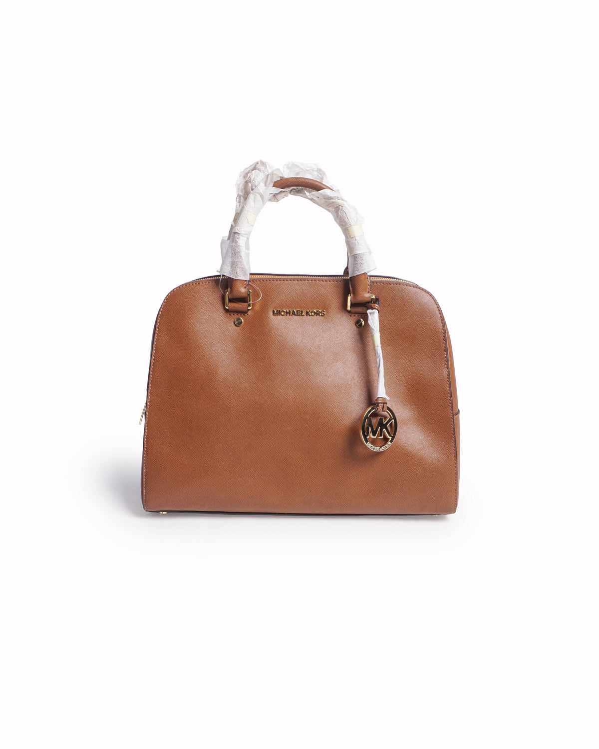 Michael Kors Cindy Large Tan Saffiano Leather Dome Satchel