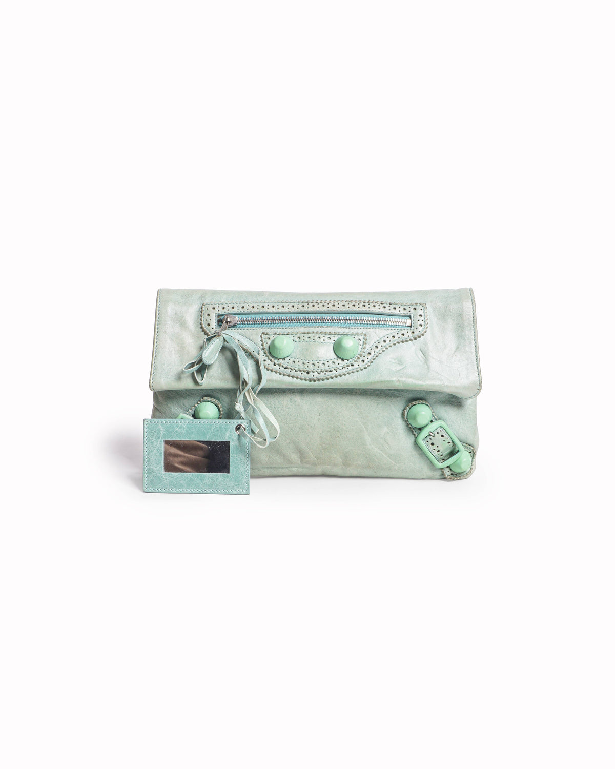 Balenciaga Light Sage Green Leather Envelope Clutch